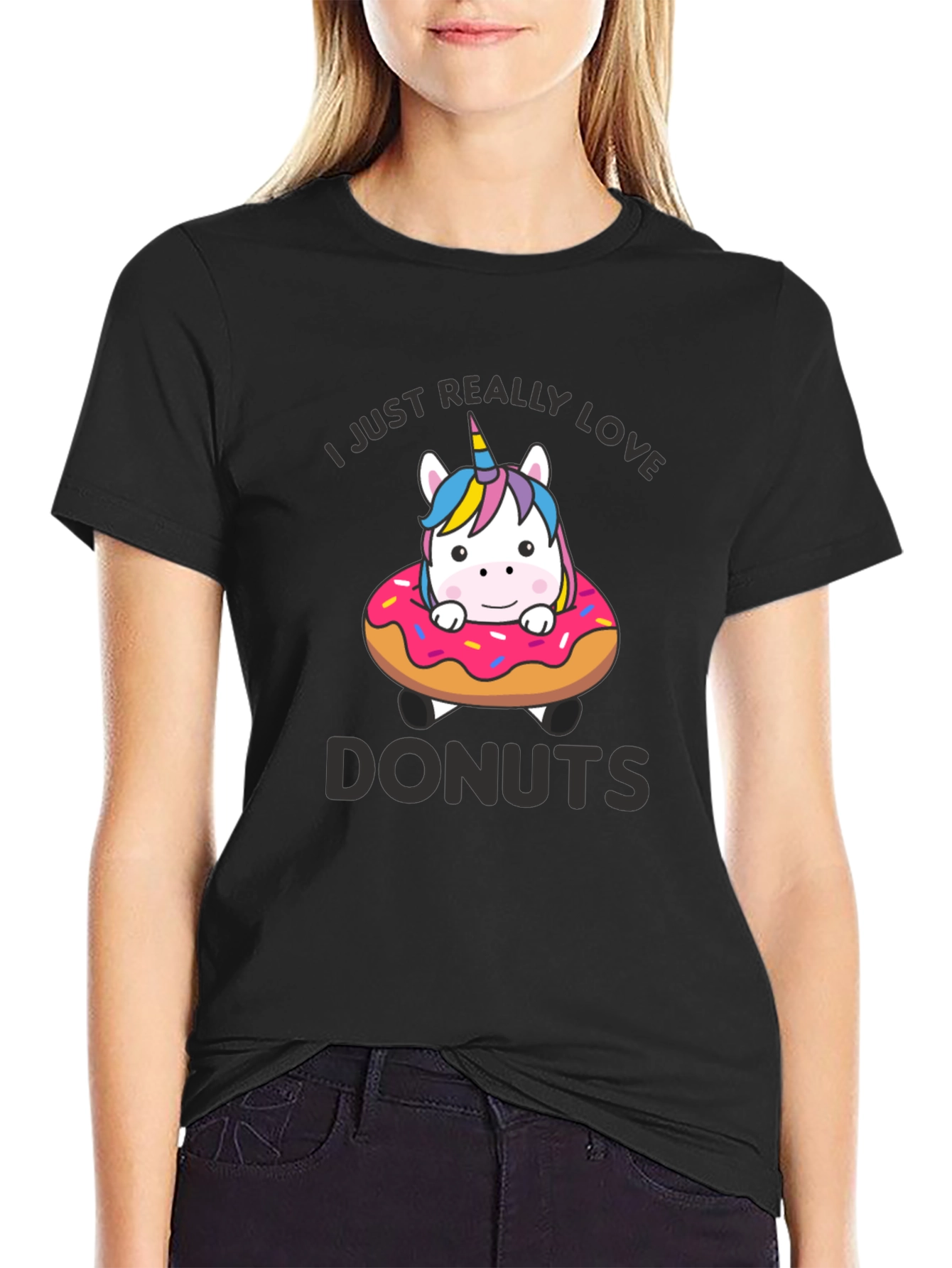 Black Unicorn Donut T-Shirt - I Love Donuts Graphic Tee view 2