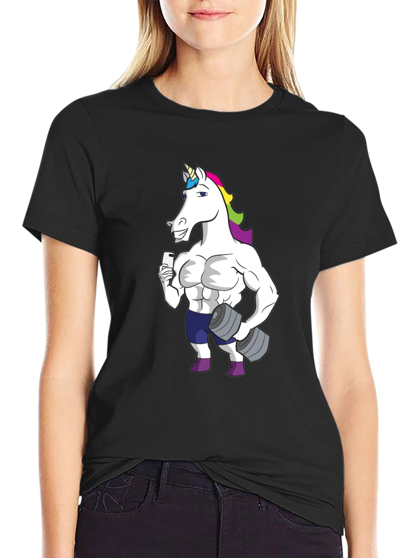 Black Unicorn Gym Workout T-Shirt - Black view 2