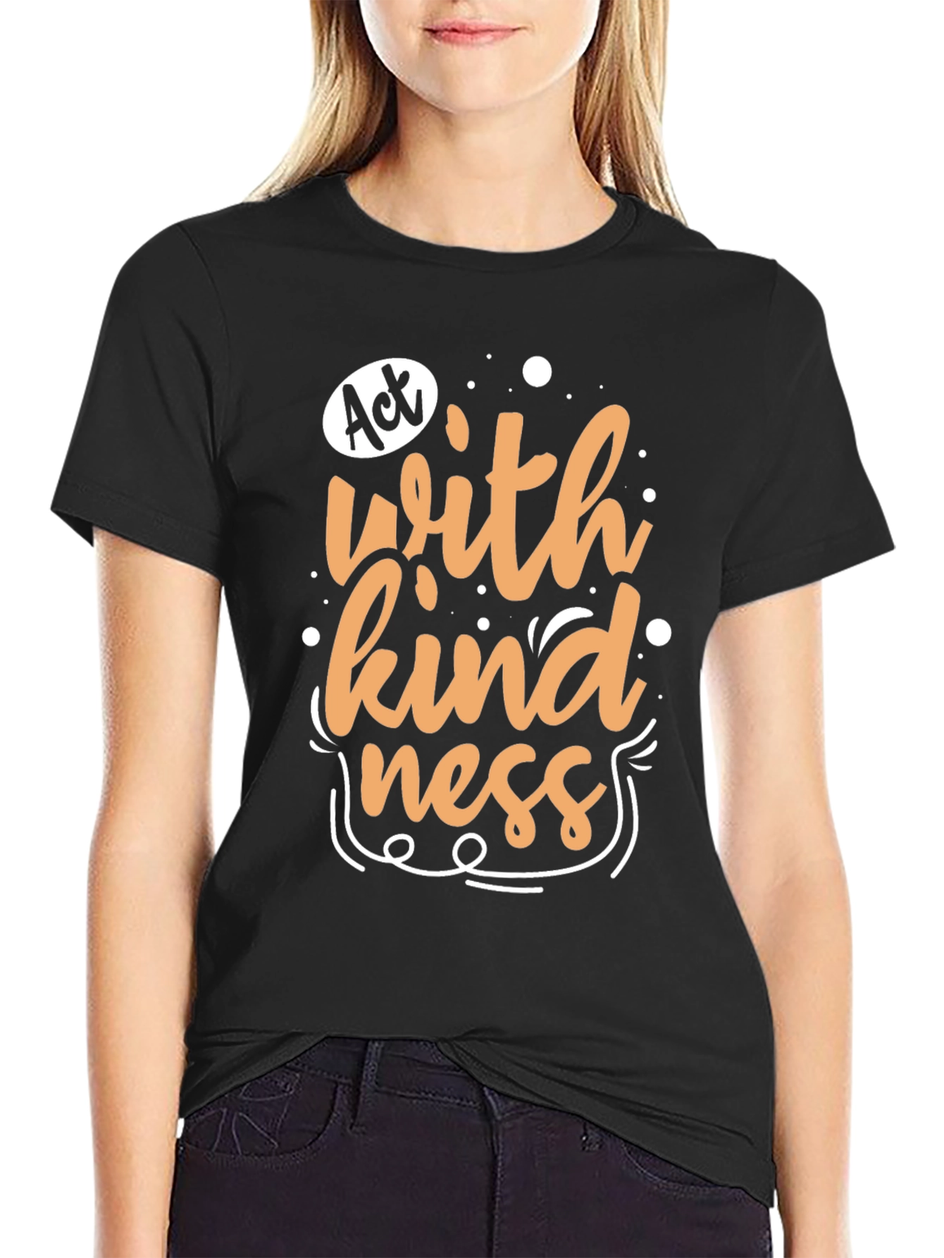 Black Act With Kindness Graphic Tee - Black view 2
