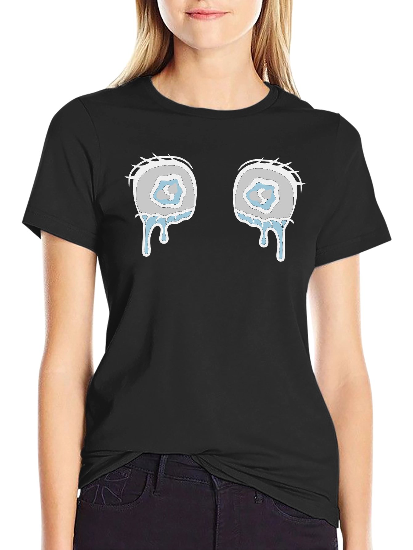 Black Teary Eyes Graphic Tee - Black Cotton Blend Shirt view 2