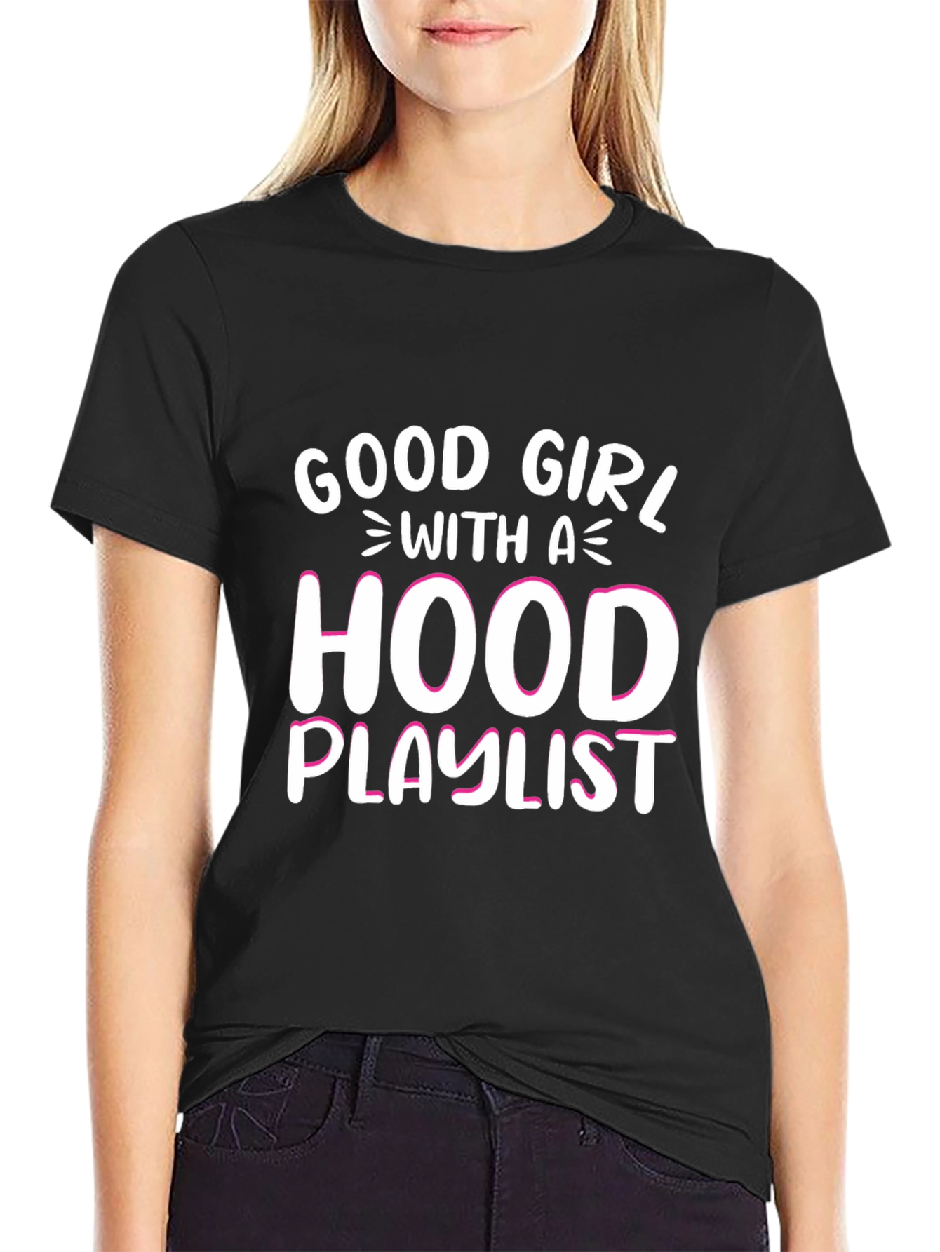 Black Good Girl with a Hood Playlist T-Shirt view 2