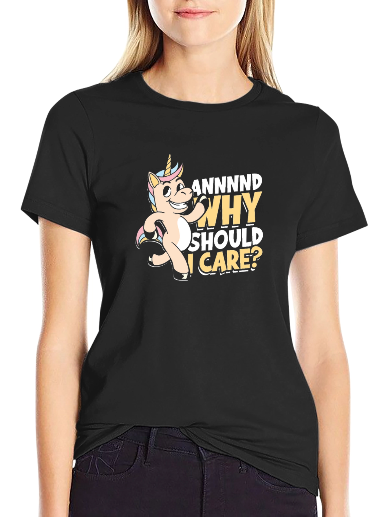 Black Funny Unicorn T-Shirt - Why Should I Care? view 2