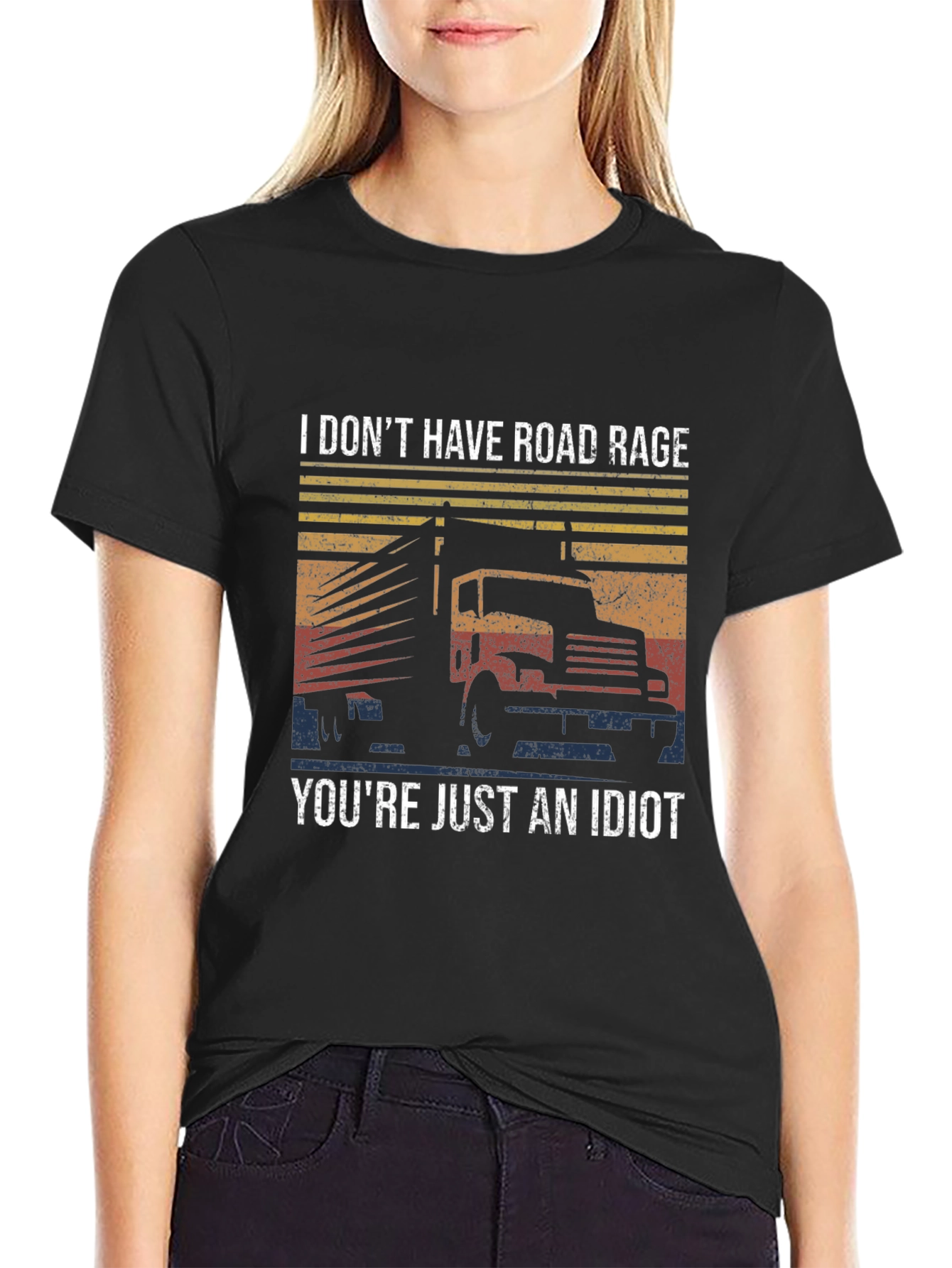 Black Funny Trucker Road Rage Black Graphic Tee view 2