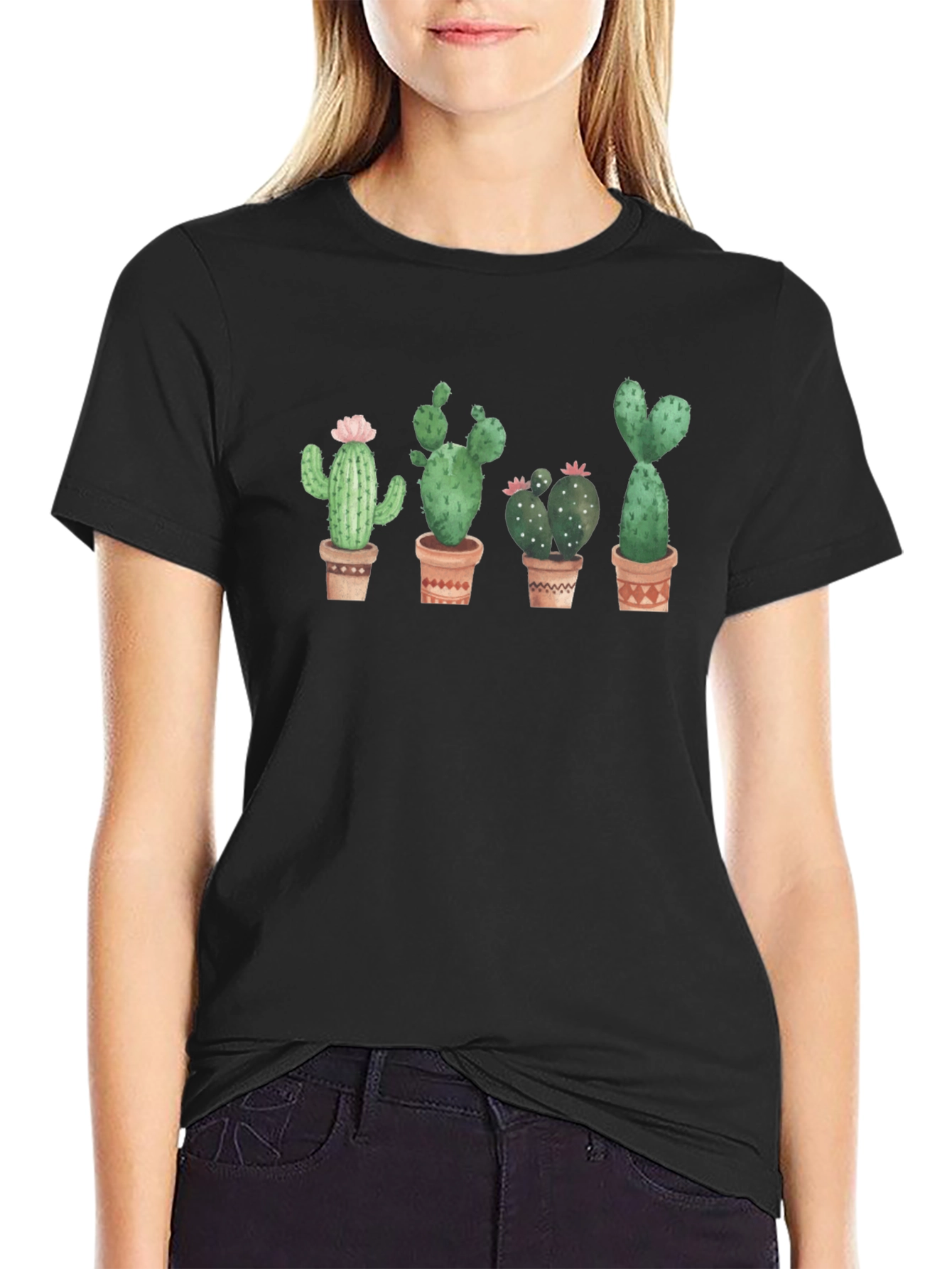 Black Cactus Plant Graphic Black T-Shirt view 2
