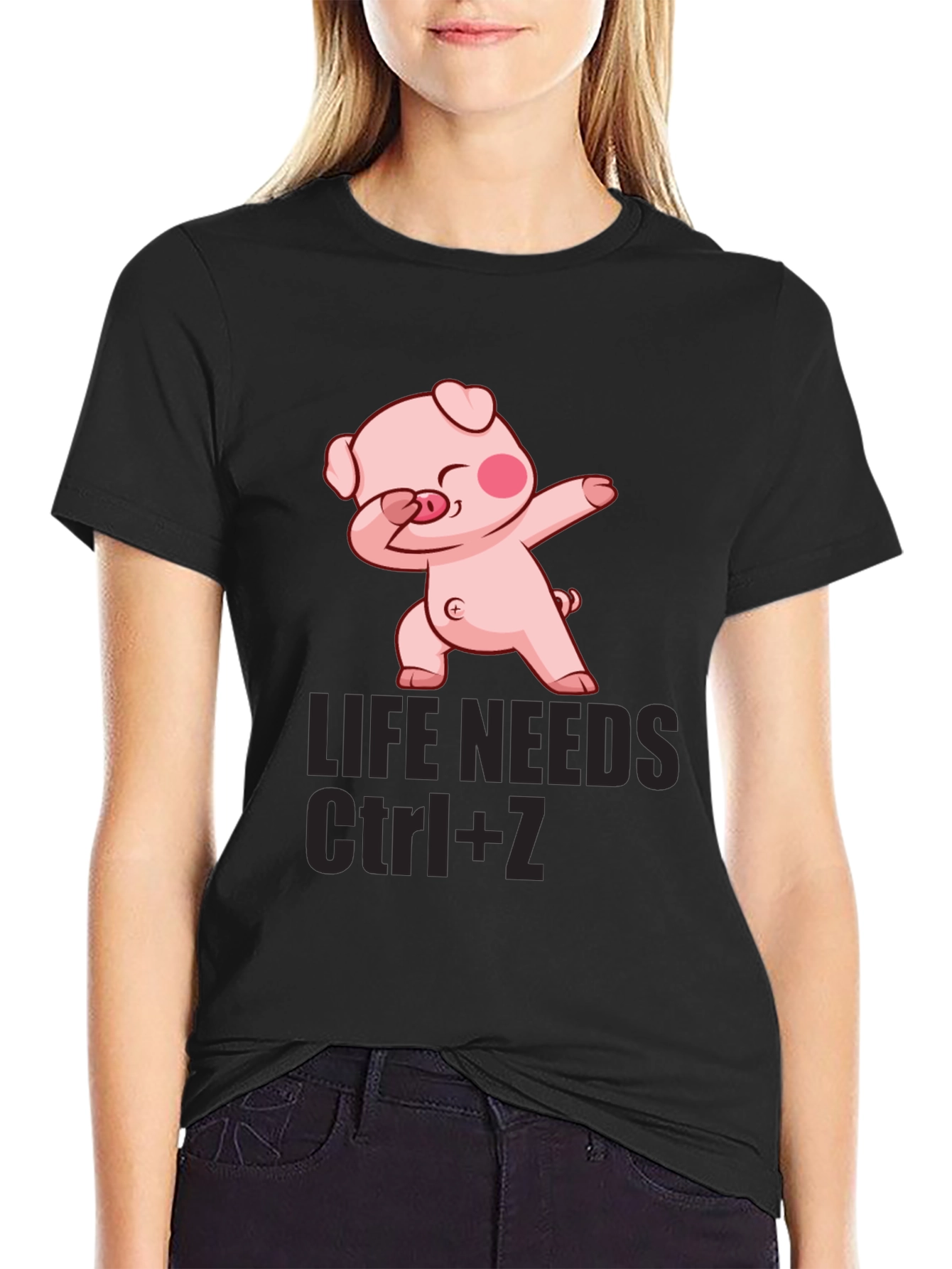 Black Life Needs Ctrl+Z Pig Dab Graphic Tee view 2