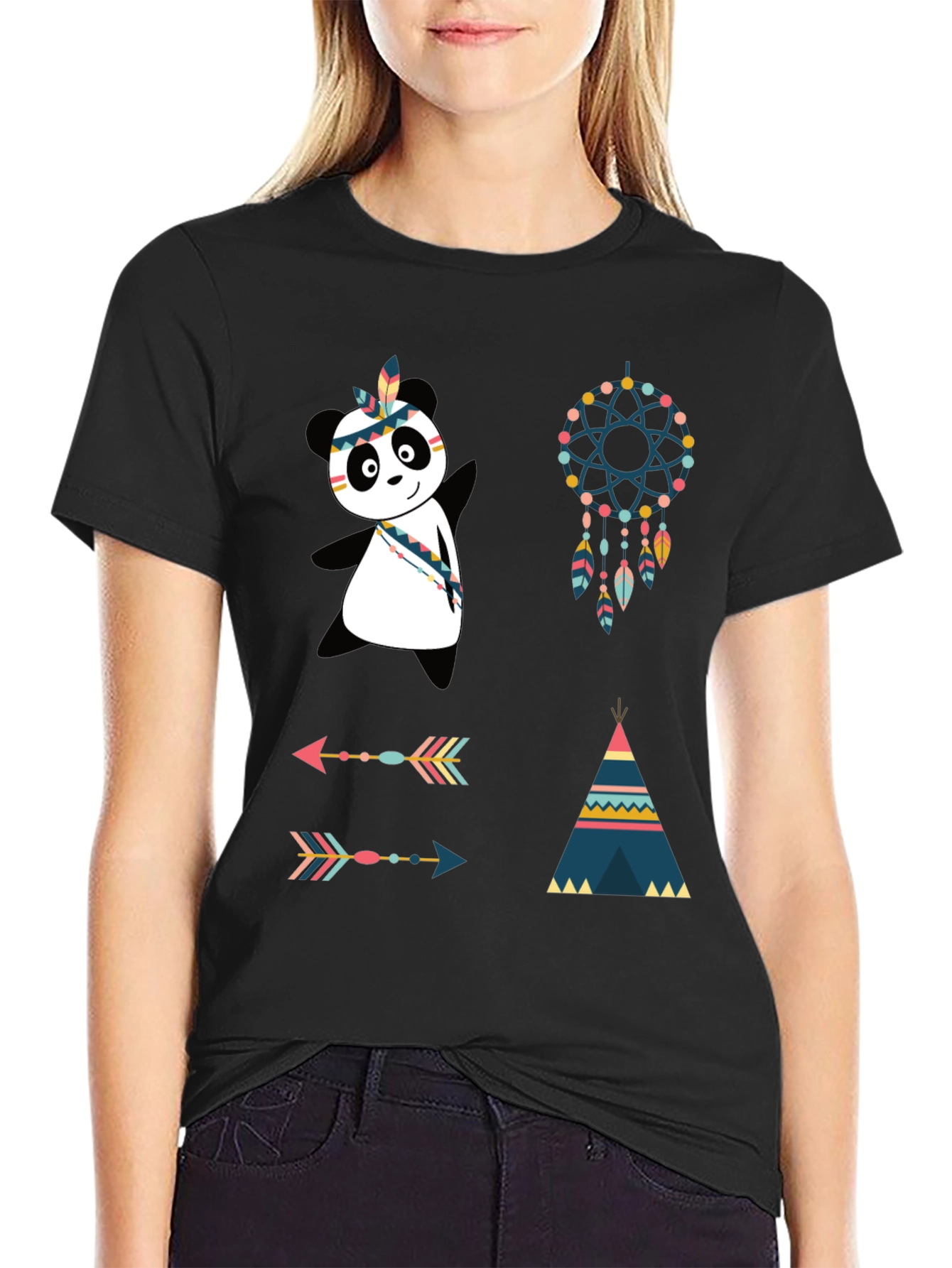 Black Tribal Panda Graphic Tee view 2