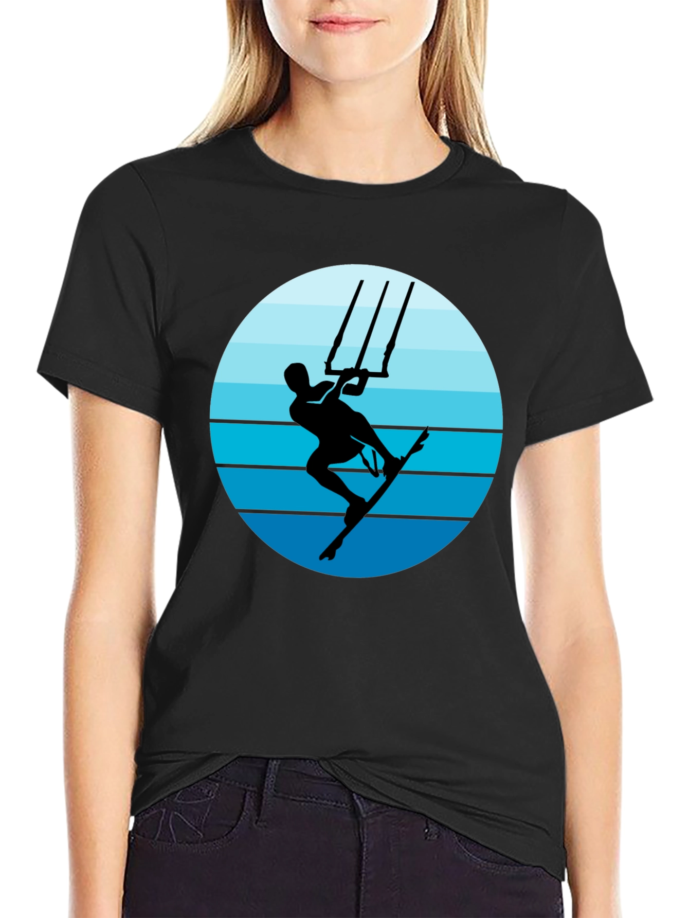 Black Kitesurfing Graphic T-Shirt - Black Cotton Tee view 2