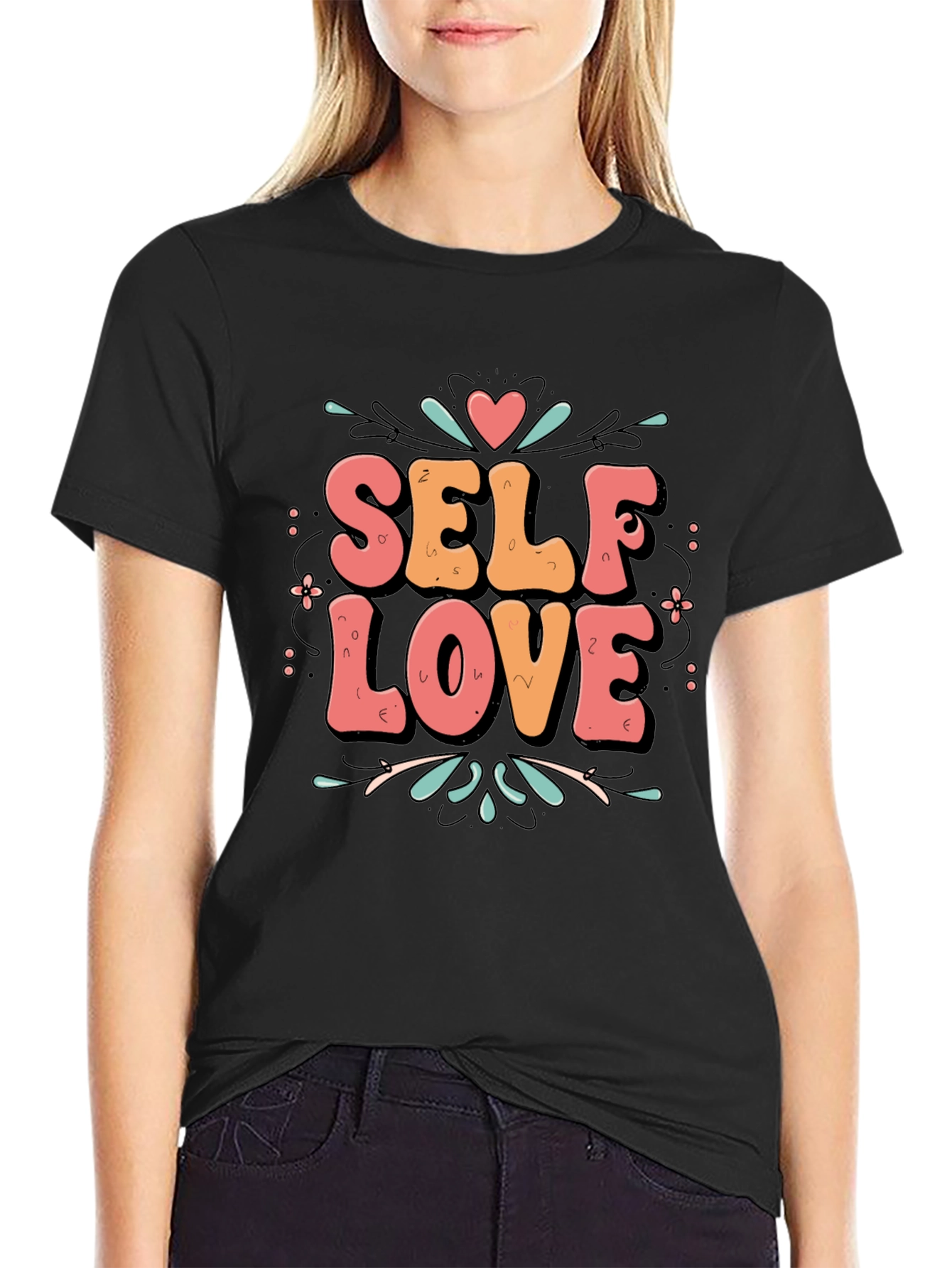Black Self Love Graphic Tee - Trendy Black T-Shirt view 2