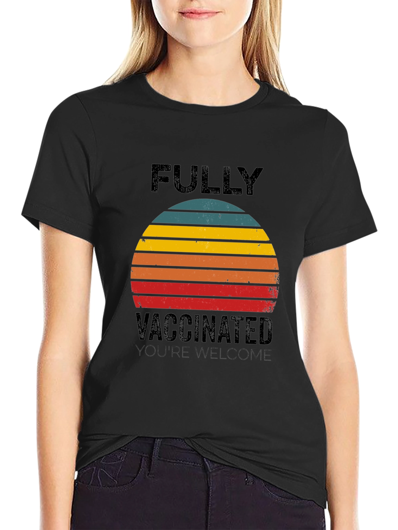 Black Fully Vaccinated Retro T-Shirt view 2