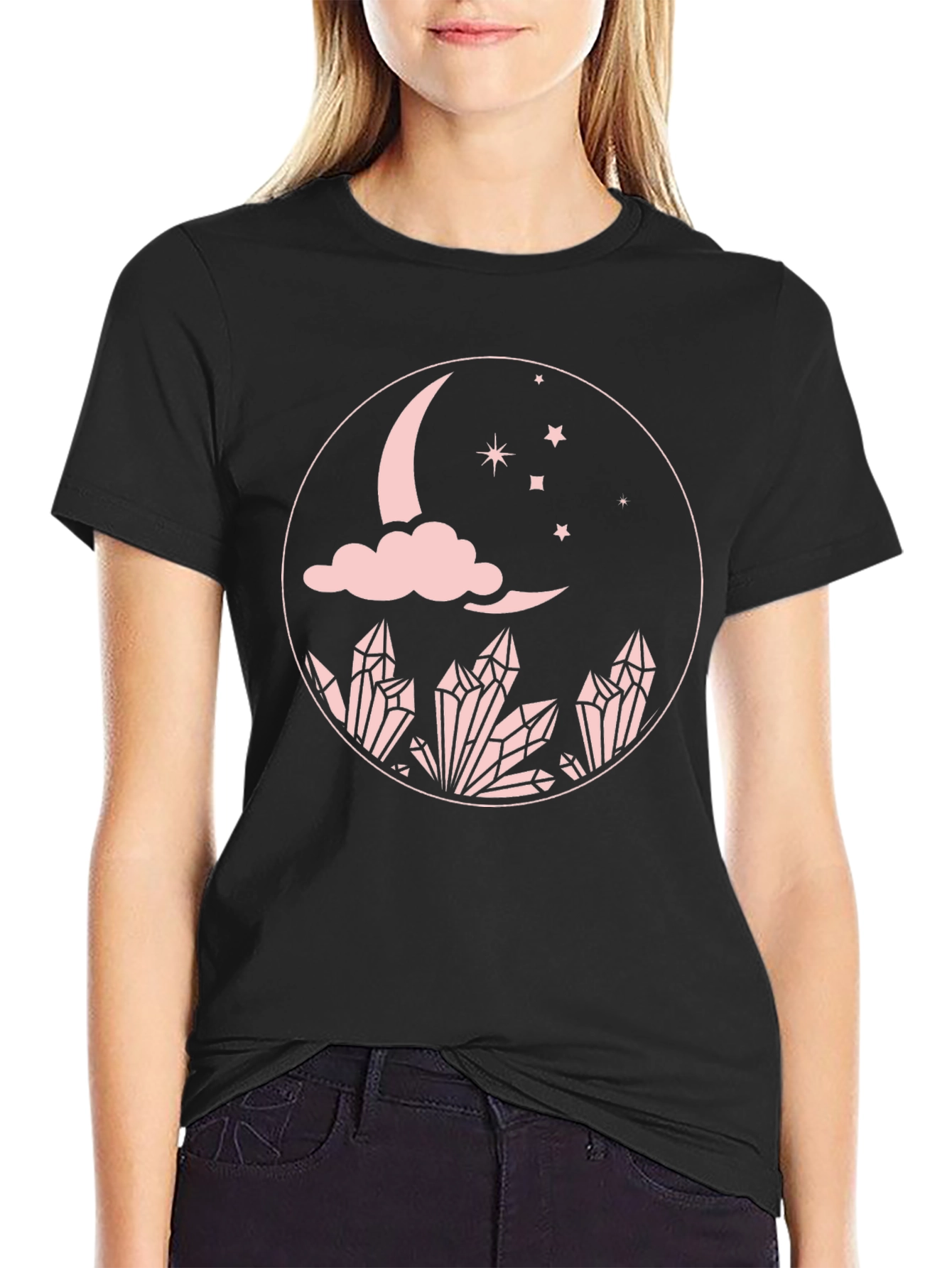 Black Moon Crystal Graphic Tee - Black Cotton Comfort Fit view 2