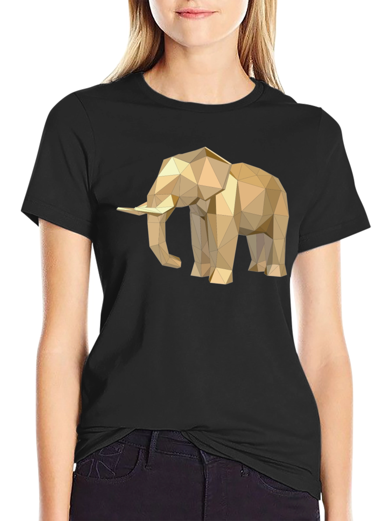 Black Geometric Elephant Tee - Modern Minimalist Design view 2