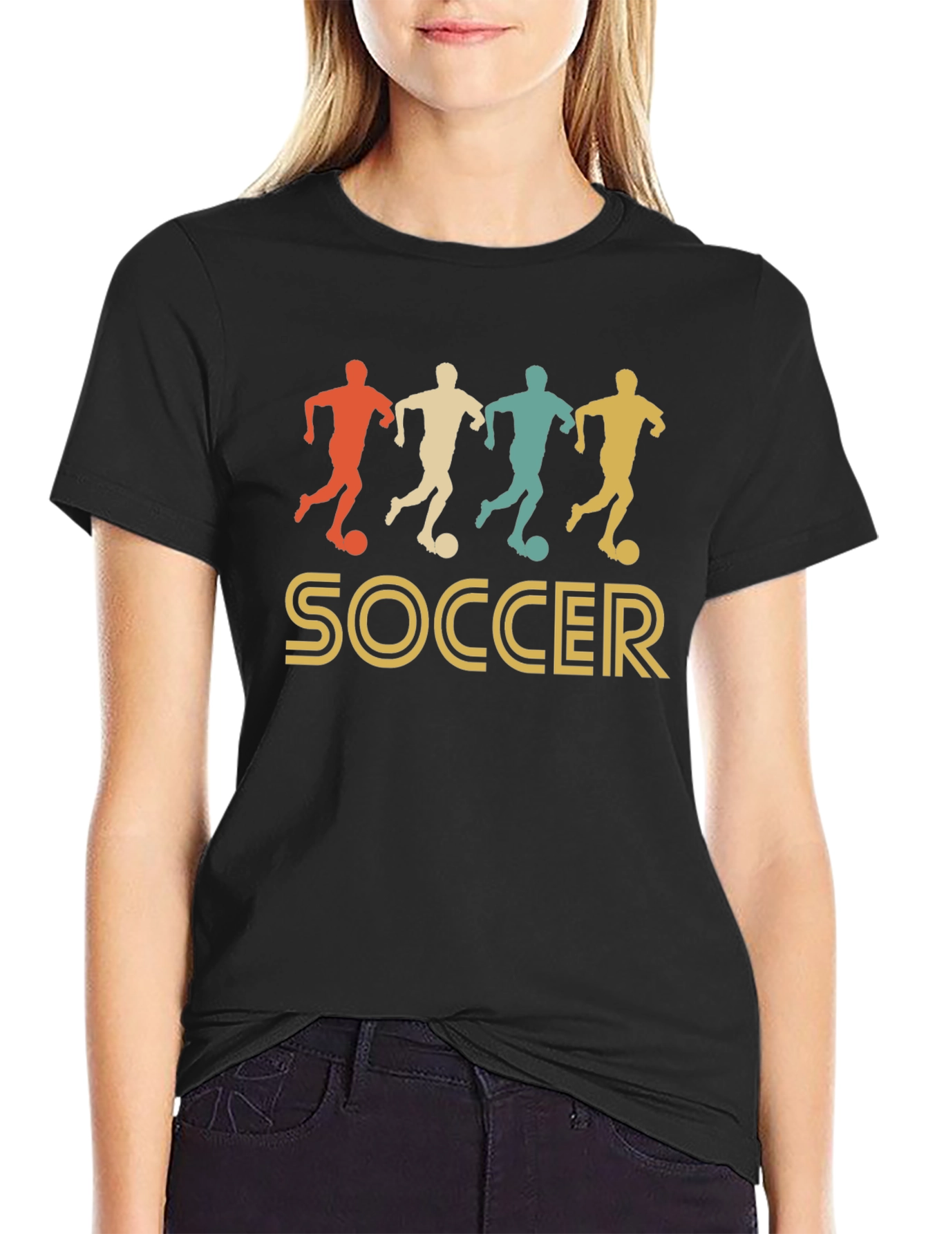 Black Retro Soccer T-Shirt - Vintage Style Tee view 2