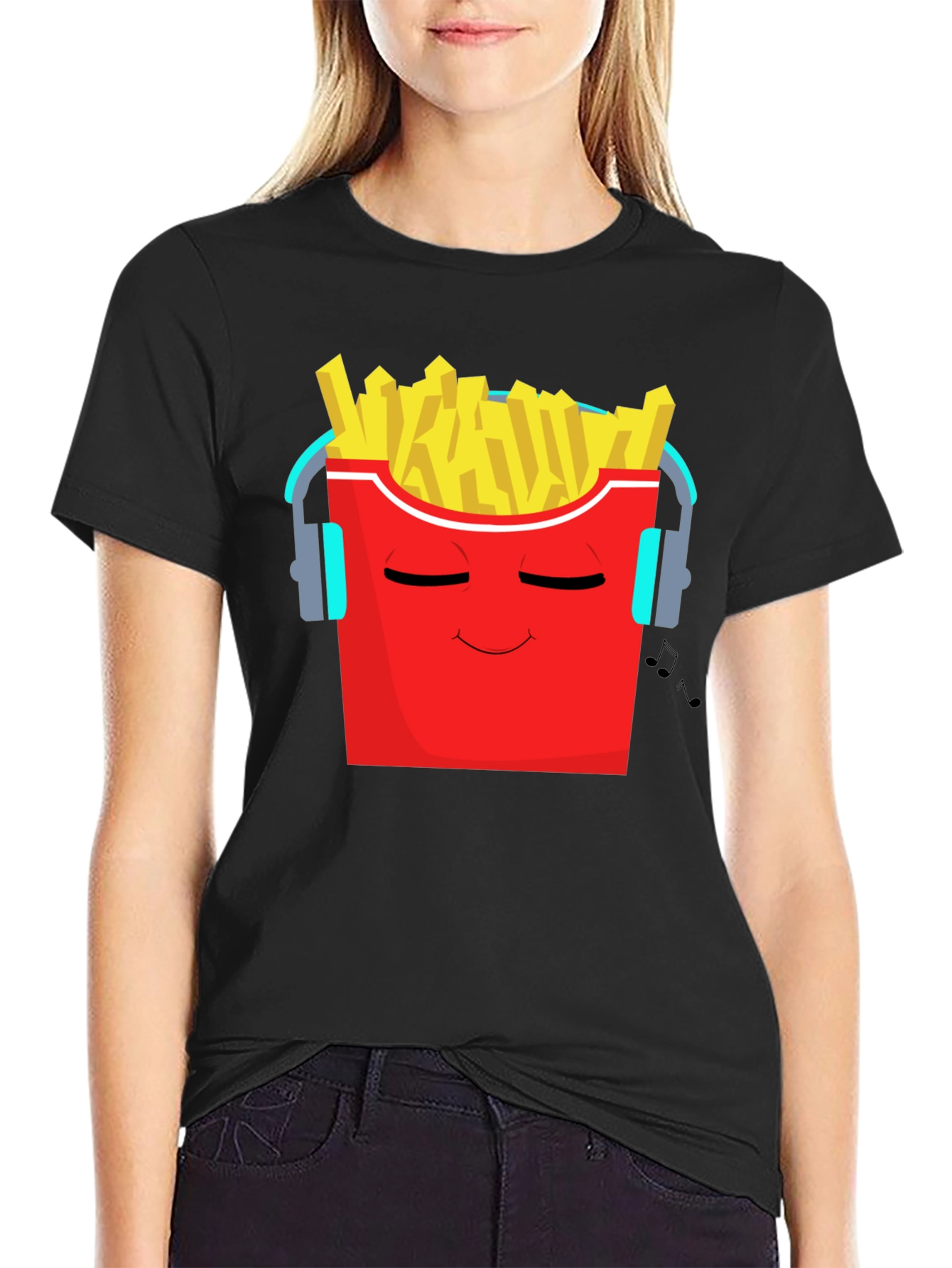 Black Cool Fries Graphic Tee - Music Lover T-Shirt view 2