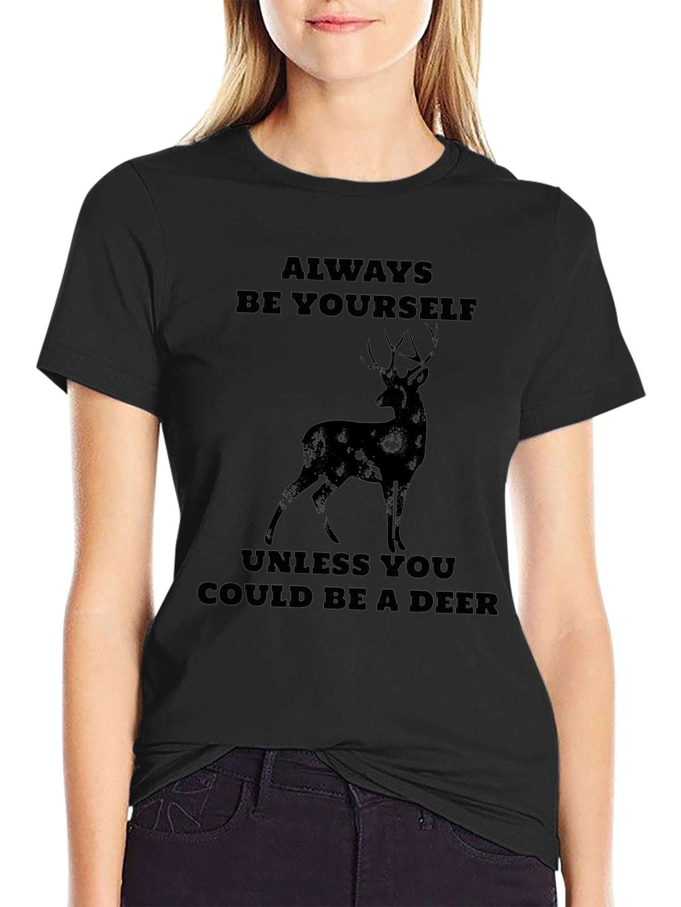 Black Always Be Yourself Deer Graphic T-Shirt view 2