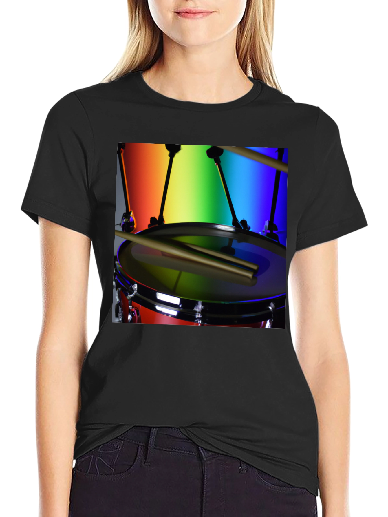 Black Rainbow Drummer T-Shirt - Music Lover Tee view 2