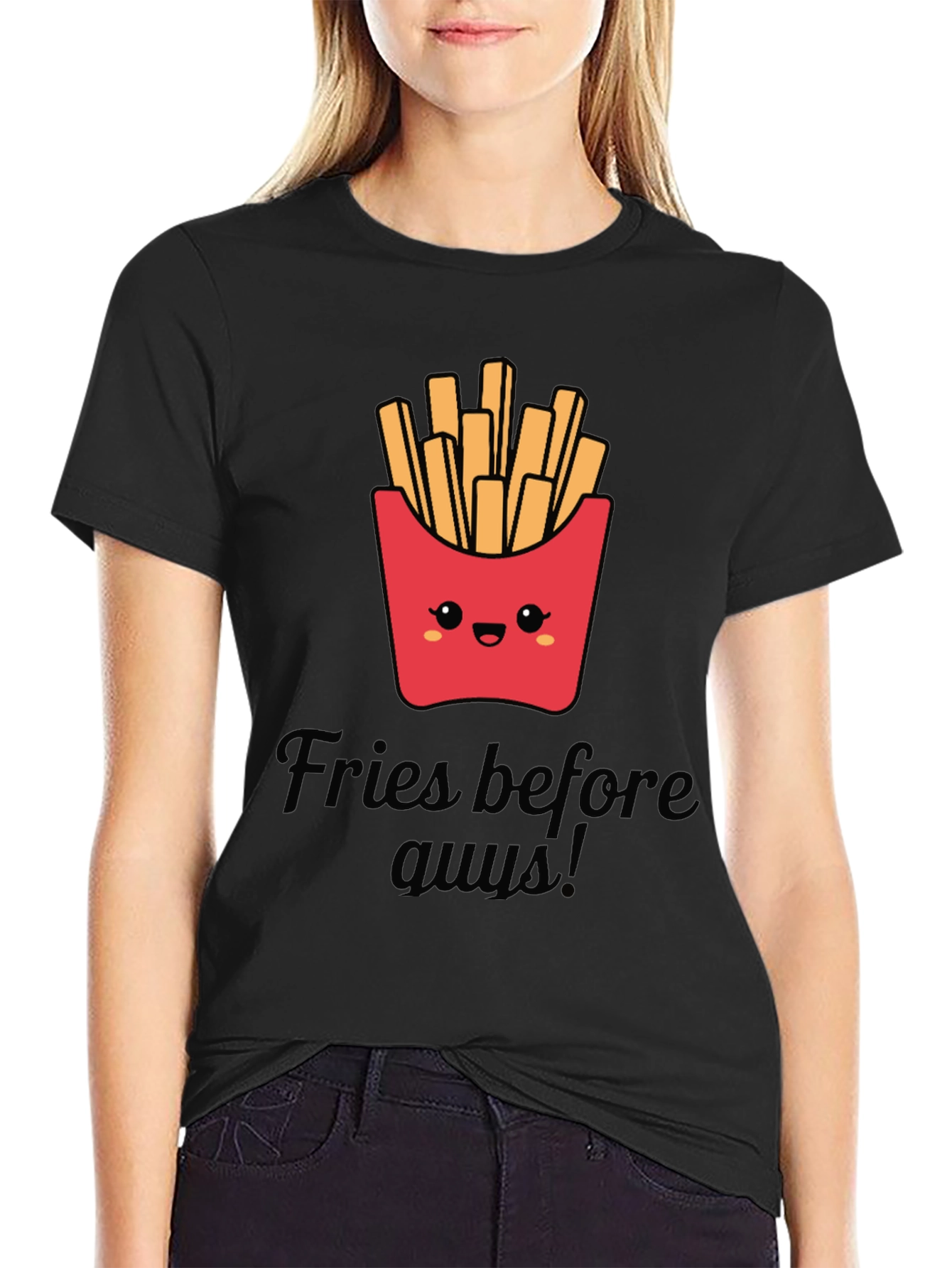 Black Fries Before Guys Graphic Tee - Black Unisex T-Shirt view 2