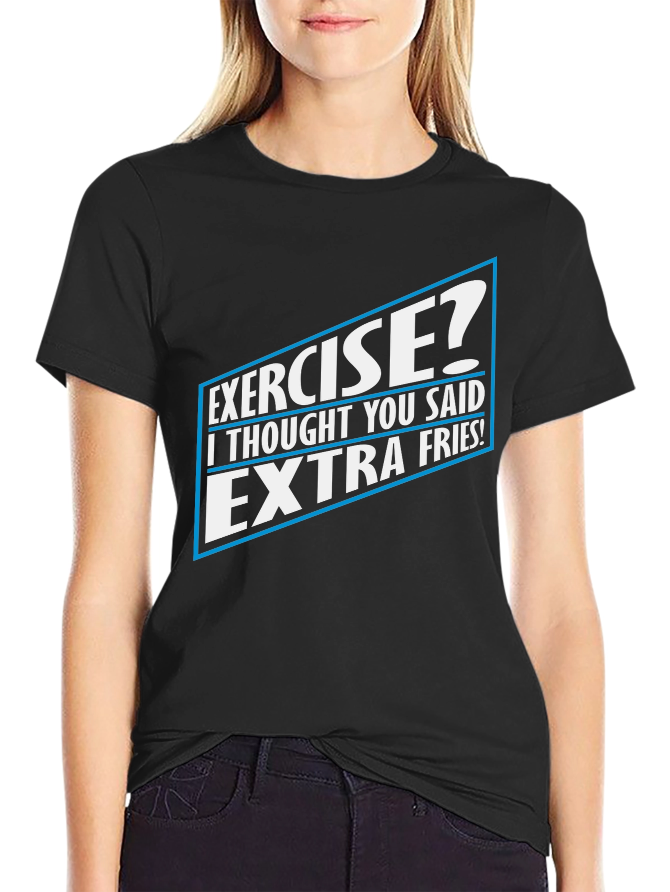 Black Exercise? Extra Fries! Funny Graphic Tee view 2