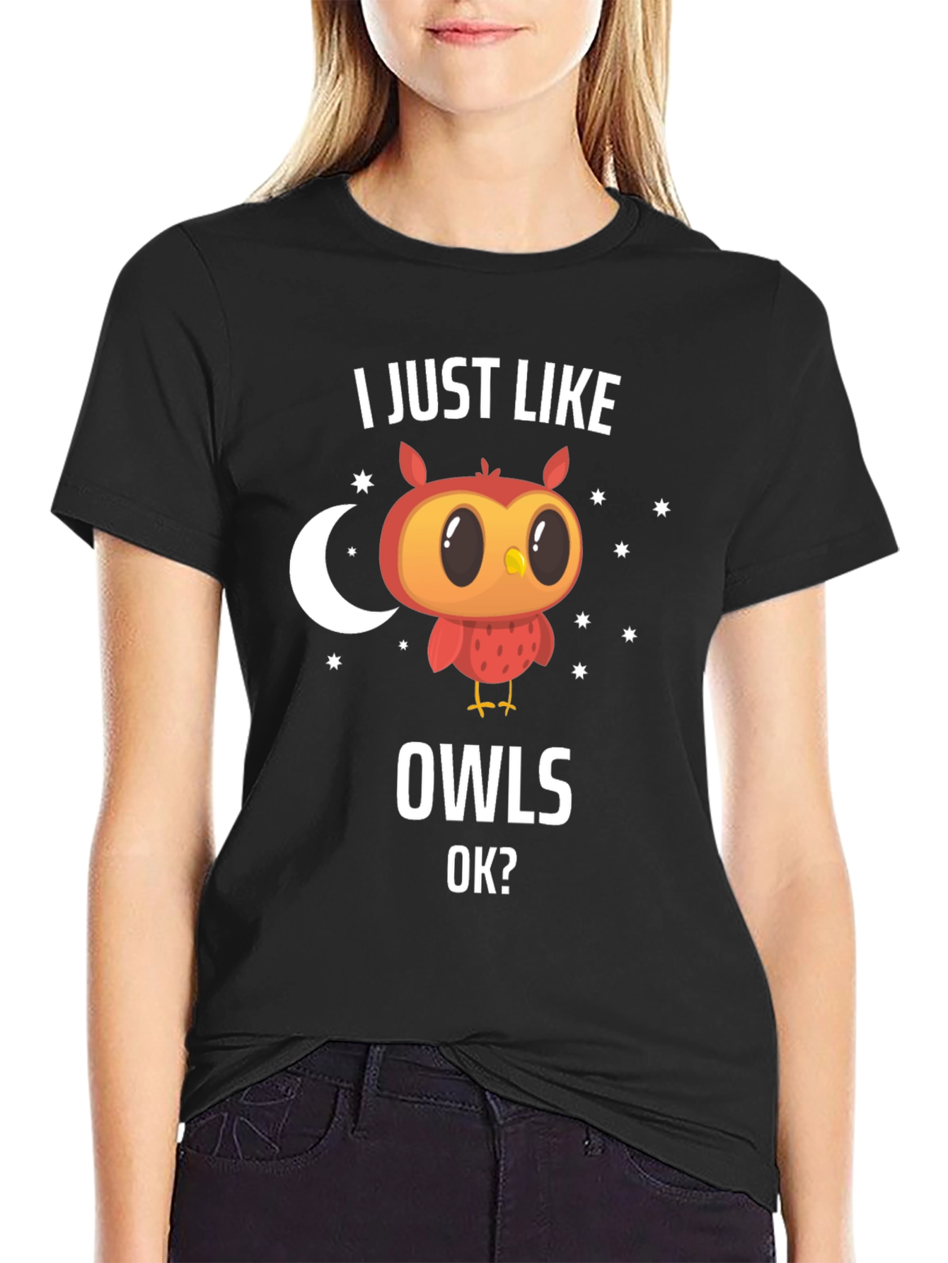Black I Just Like Owls OK? Black Graphic Tee view 2