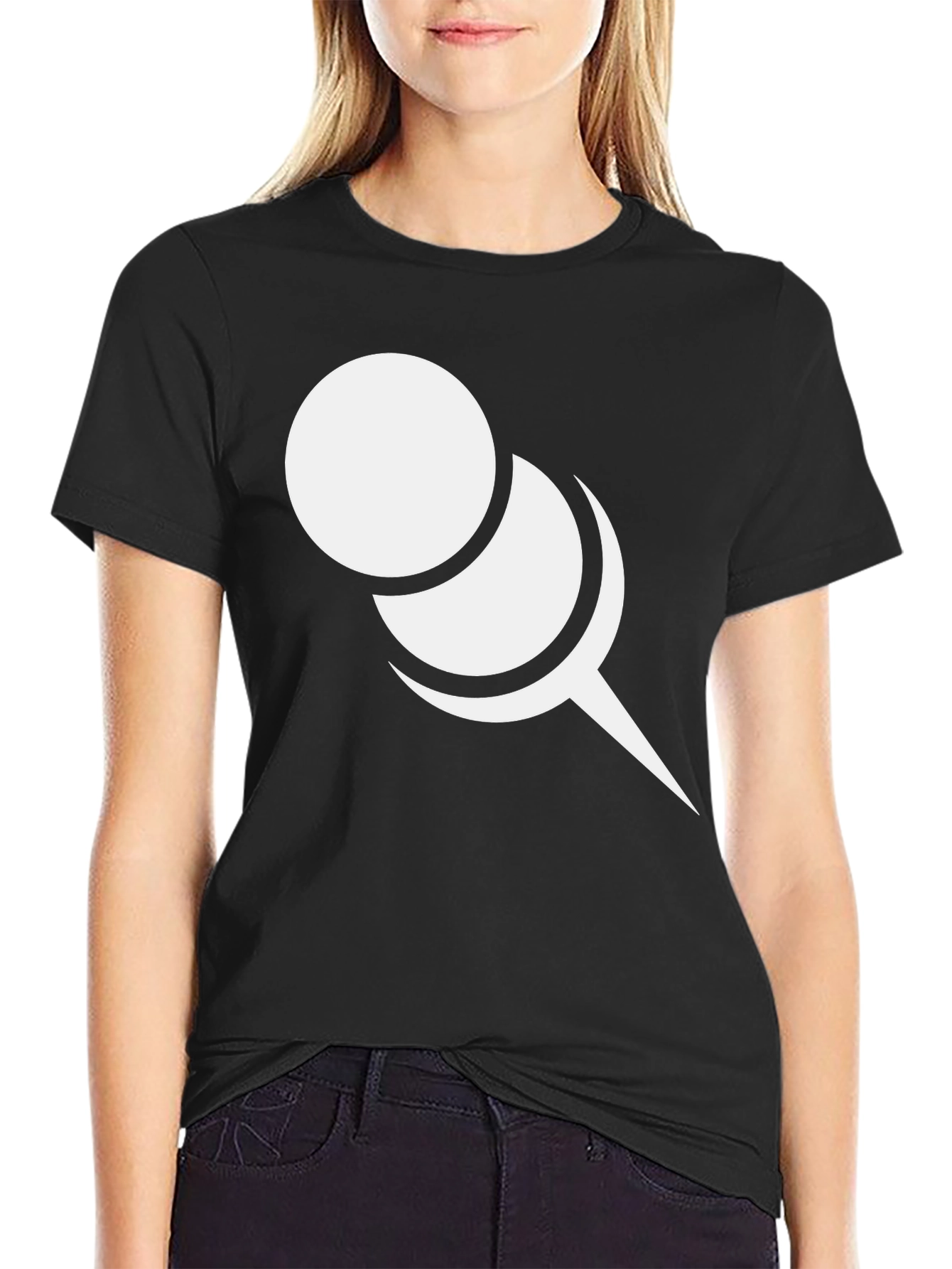 Black Graphic Tee: White Push Pin Design on Black Shirt view 2