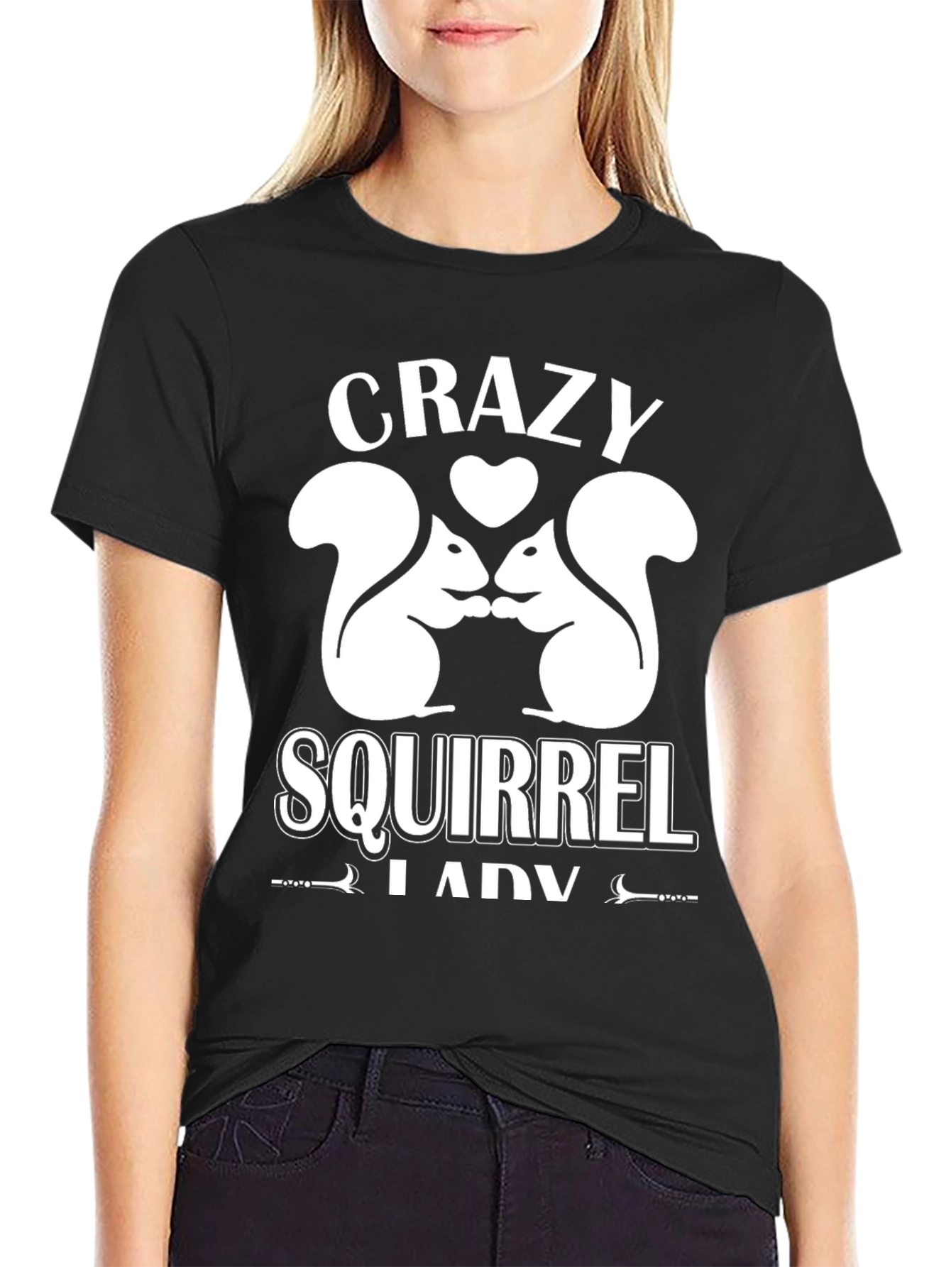 Black Crazy Squirrel Lady T-Shirt - Cute Animal Lover Tee view 2