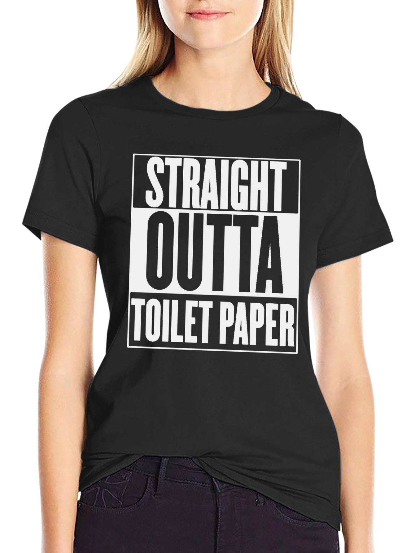 Black Straight Outta Toilet Paper T-Shirt - Funny Graphic Tee view 2