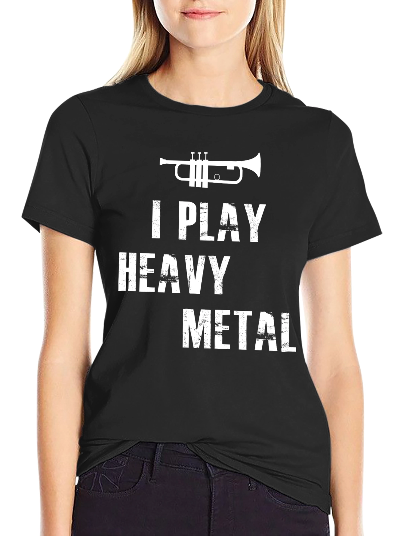 Black I Play Heavy Metal Trumpet Graphic Tee view 2