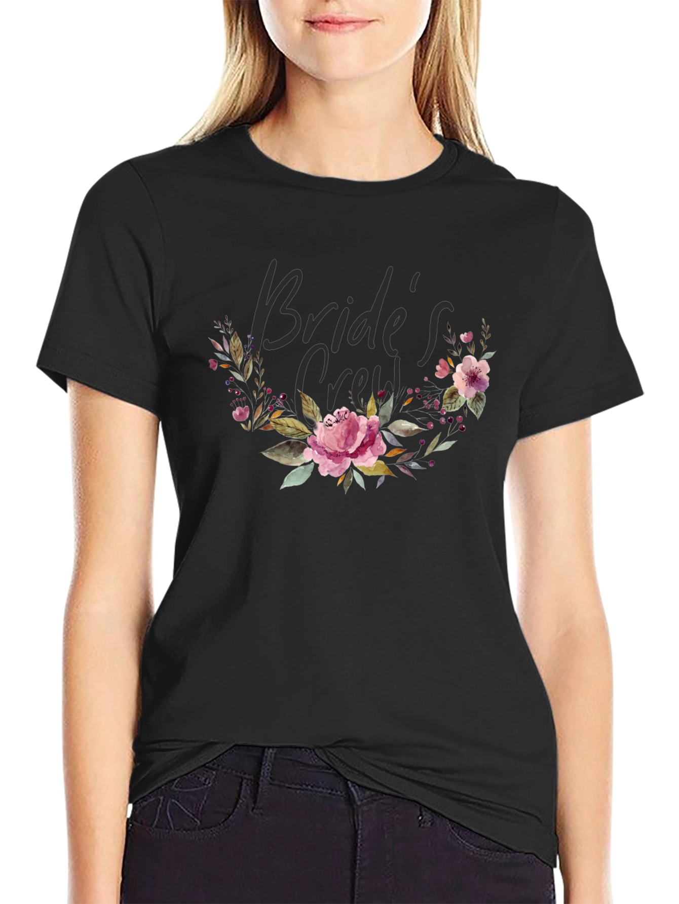 Bride's Crew Floral Black T-Shirt - 2