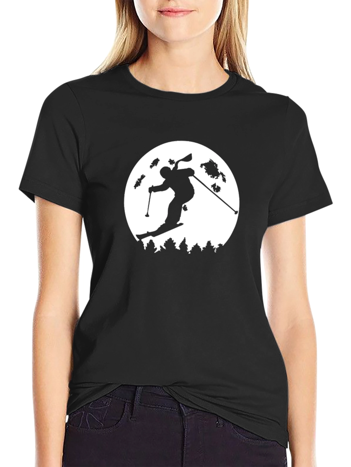 Black Skiing Moon Graphic Tee - Black view 2