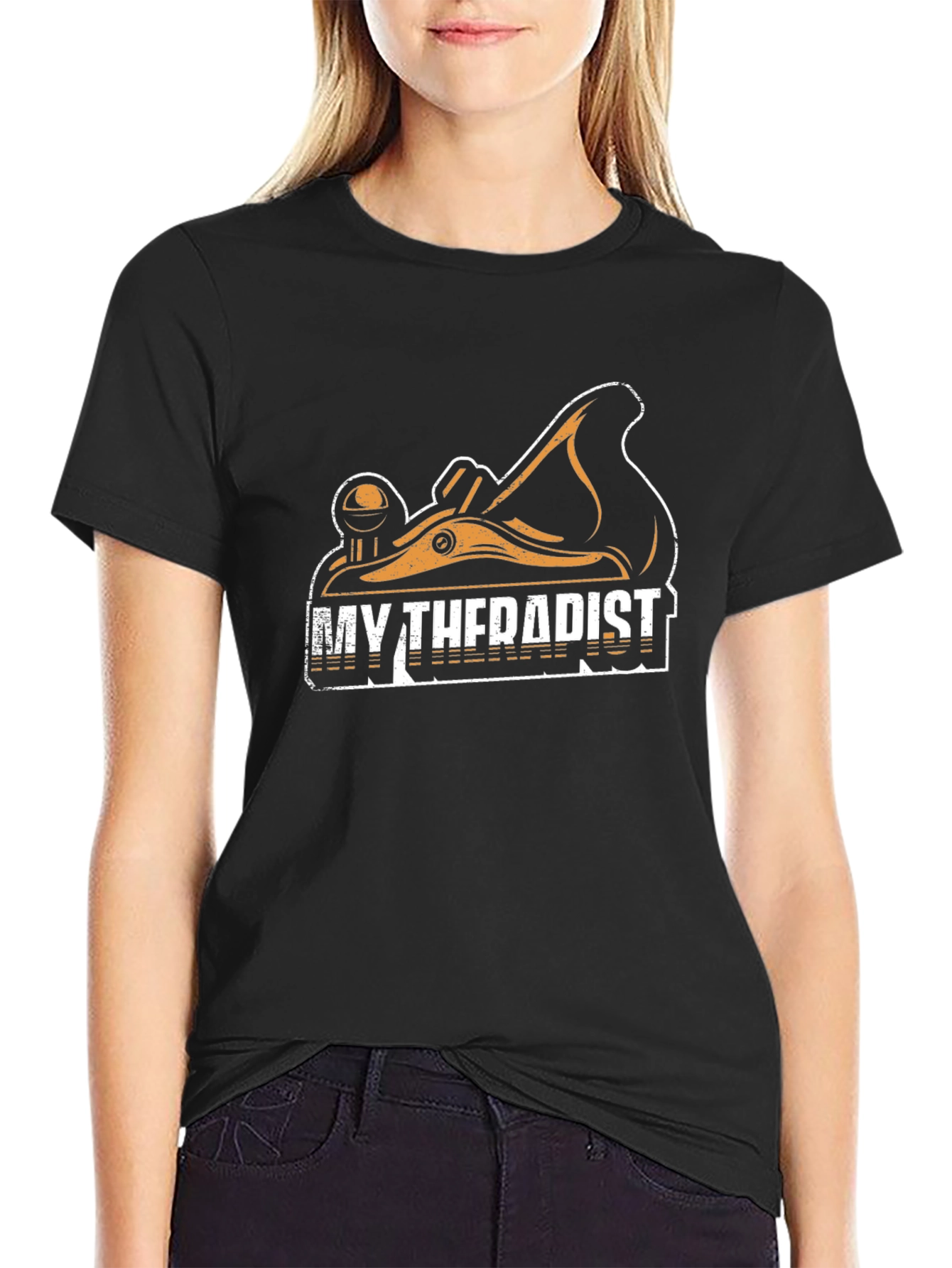 Black My Therapist Woodworking T-Shirt - Black view 2