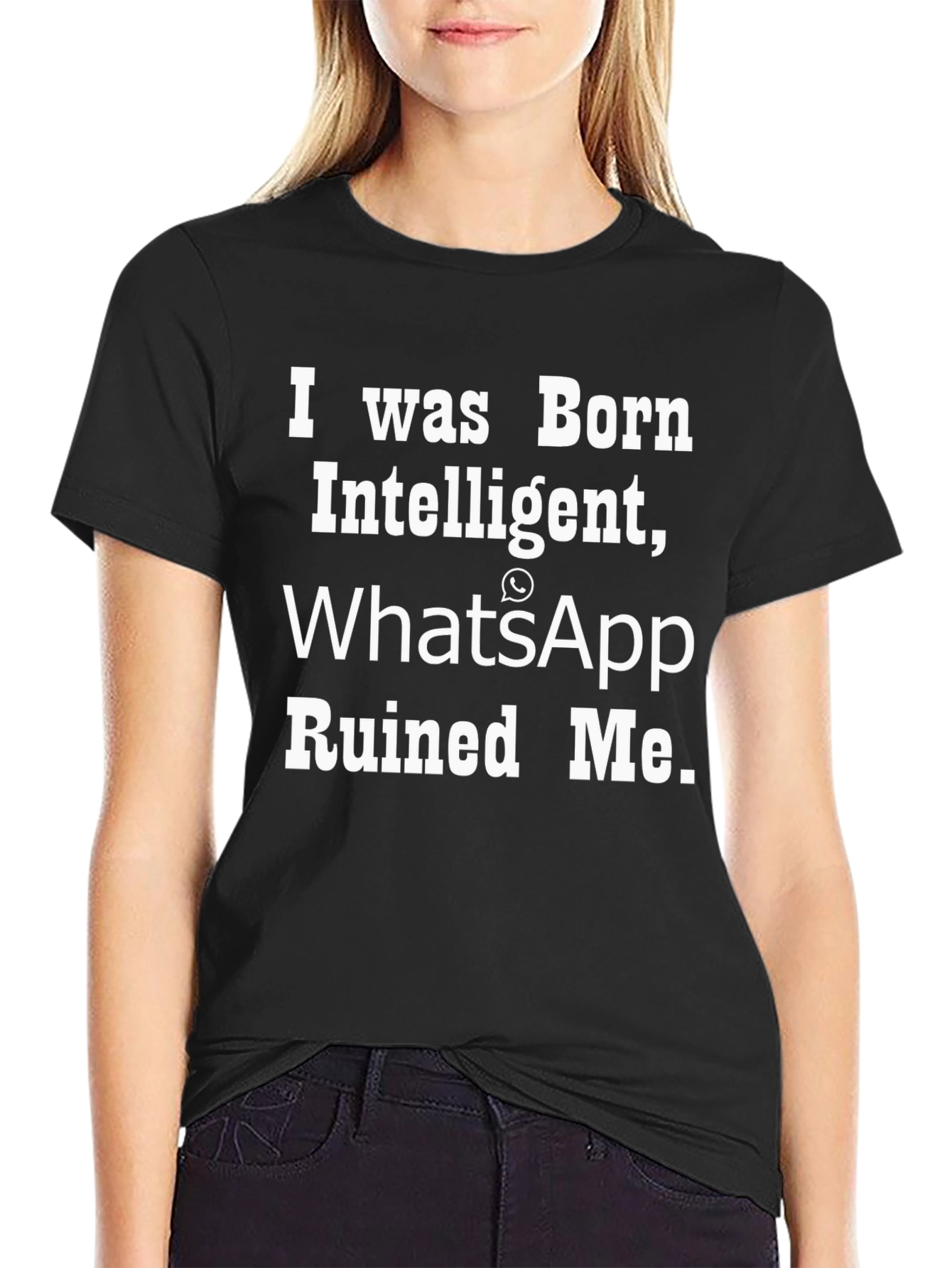 Black Funny WhatsApp Ruined Me Men's Black T-Shirt view 2