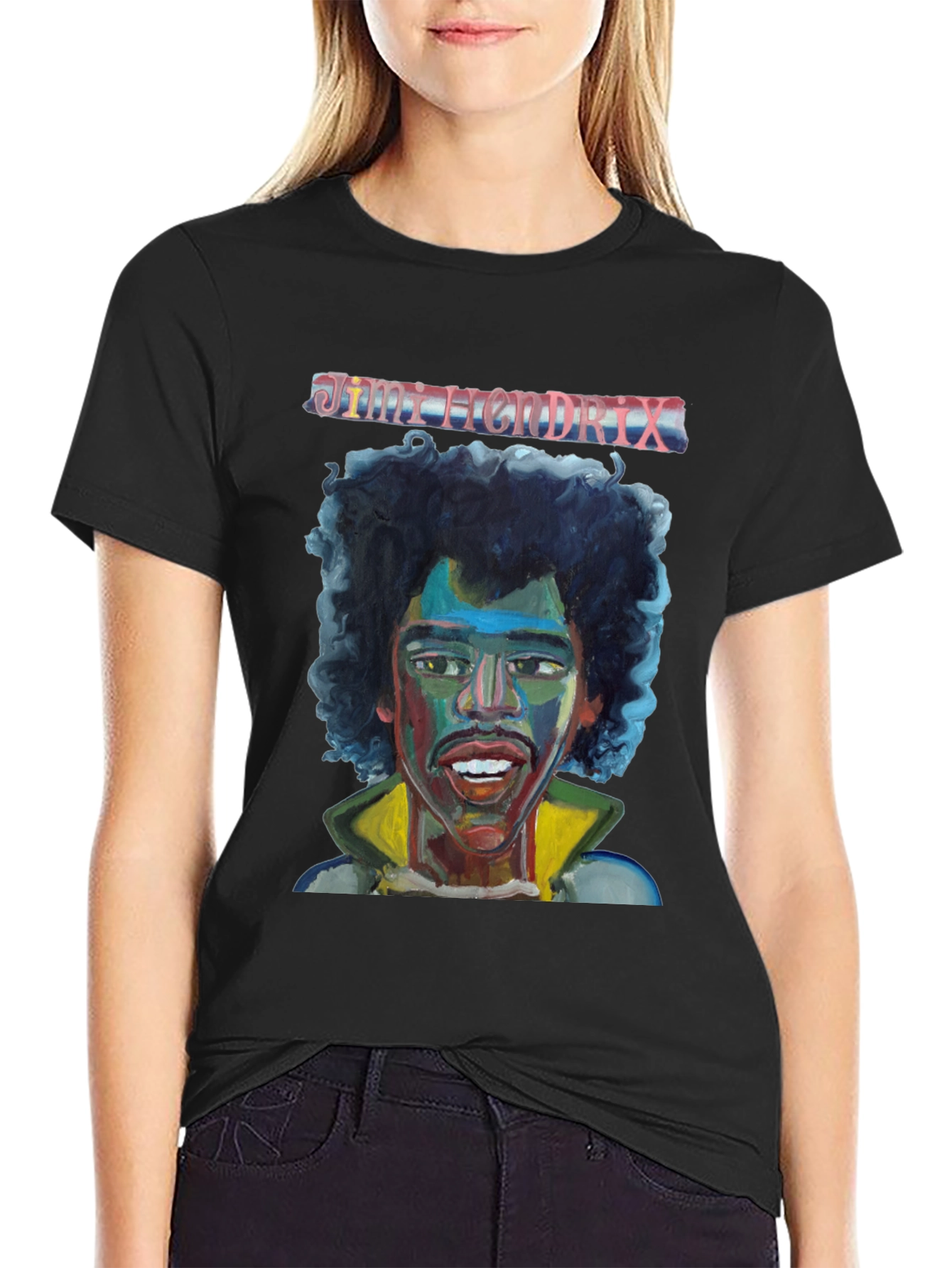 Black Jimi Hendrix Graphic Tee Black Cotton T-Shirt view 2