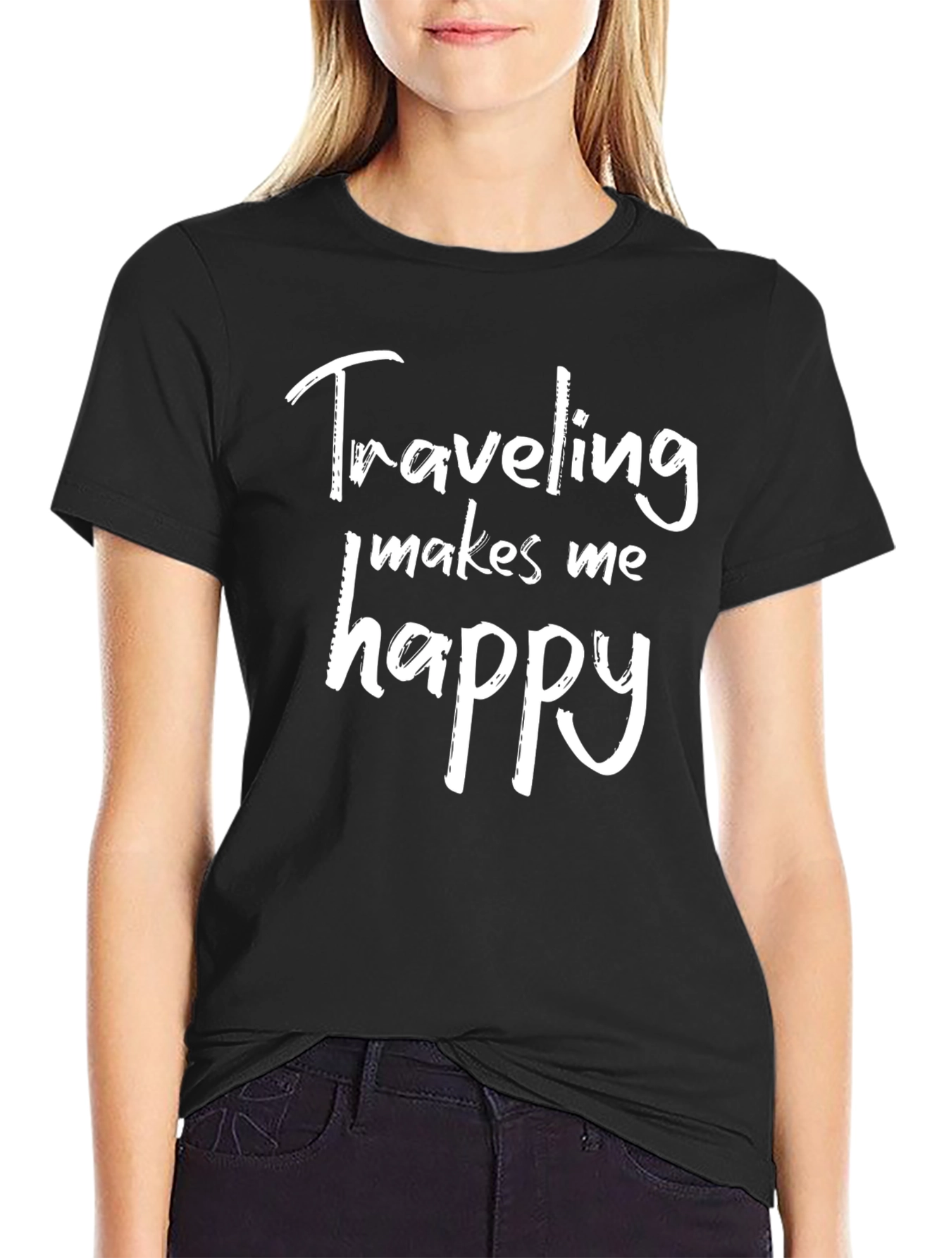 Black Traveling Makes Me Happy Tee view 2