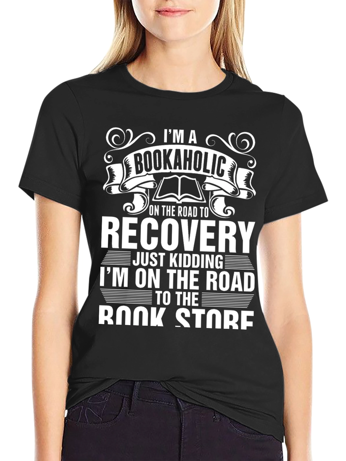 Black Bookaholic T-Shirt Funny Reader Novelty Tee view 2