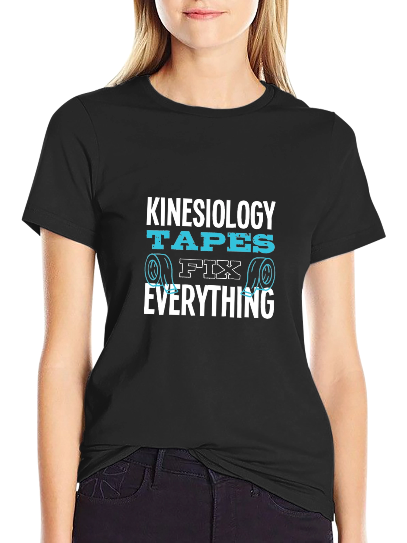 Black Kinesiology Tapes Fix Everything Black T-Shirt view 2