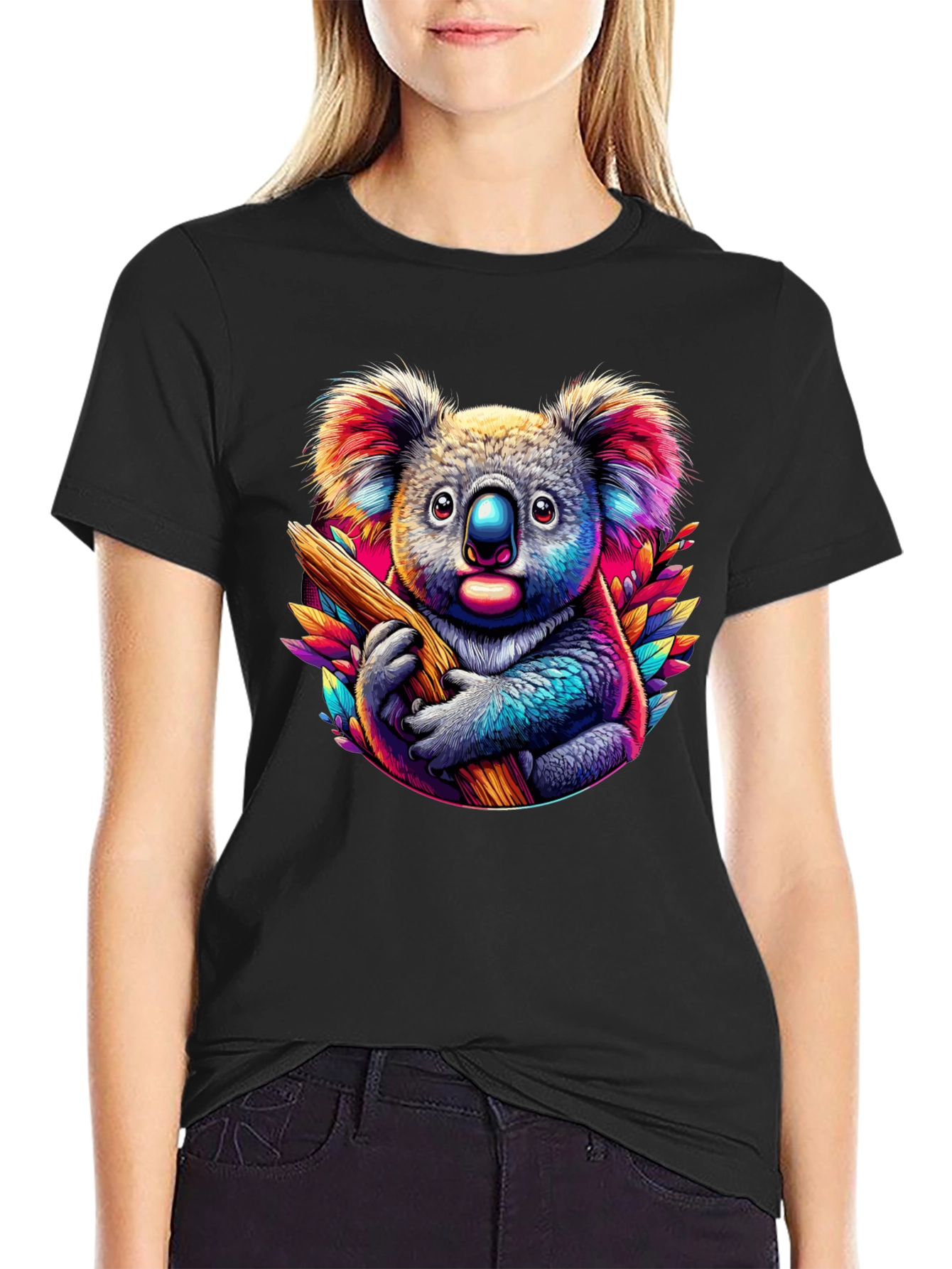 Black Koala Bear Graphic T-Shirt - Vibrant Colors view 2