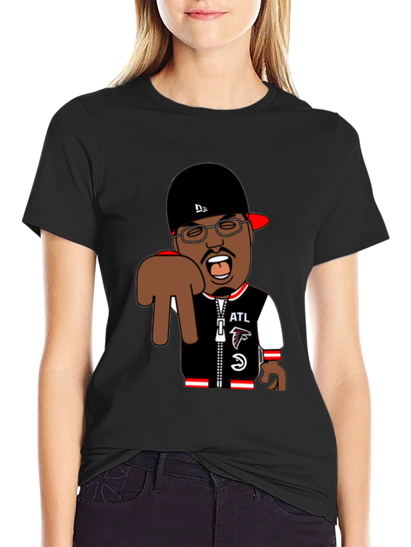 Black Cartoon Character Atlanta Falcons T-Shirt view 2