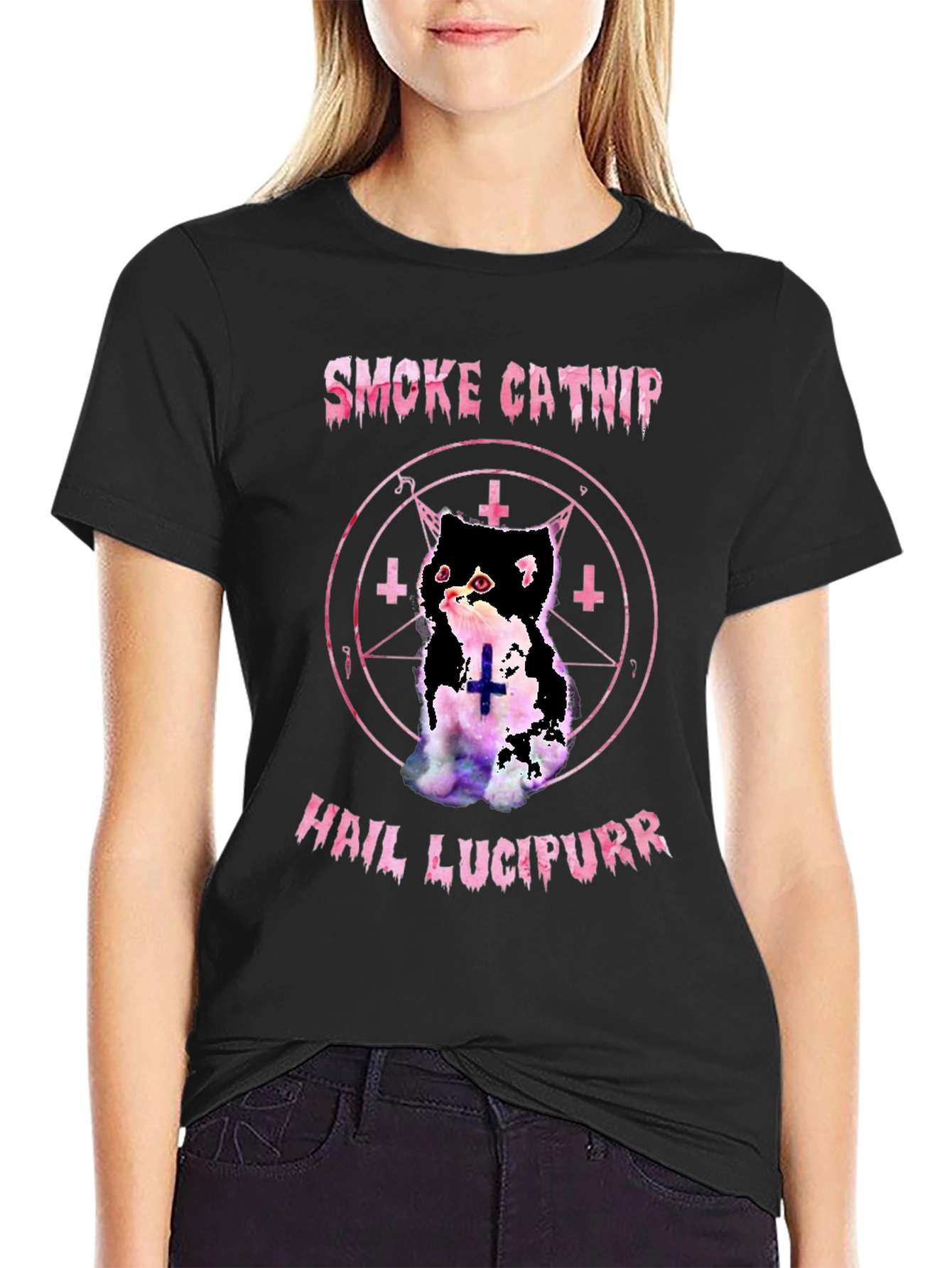Black Smoke Catnip Hail Lucipurr Graphic T-Shirt view 2