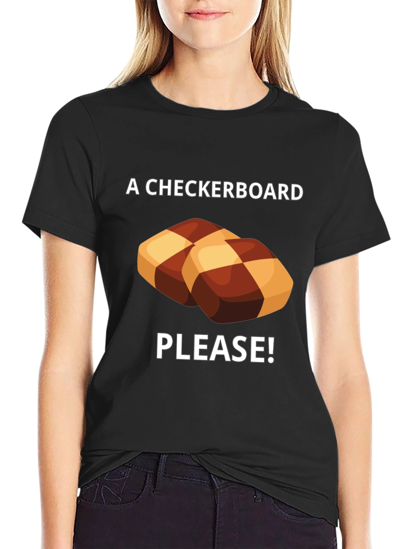 Black Checkerboard Cookie Please! Graphic Tee view 2