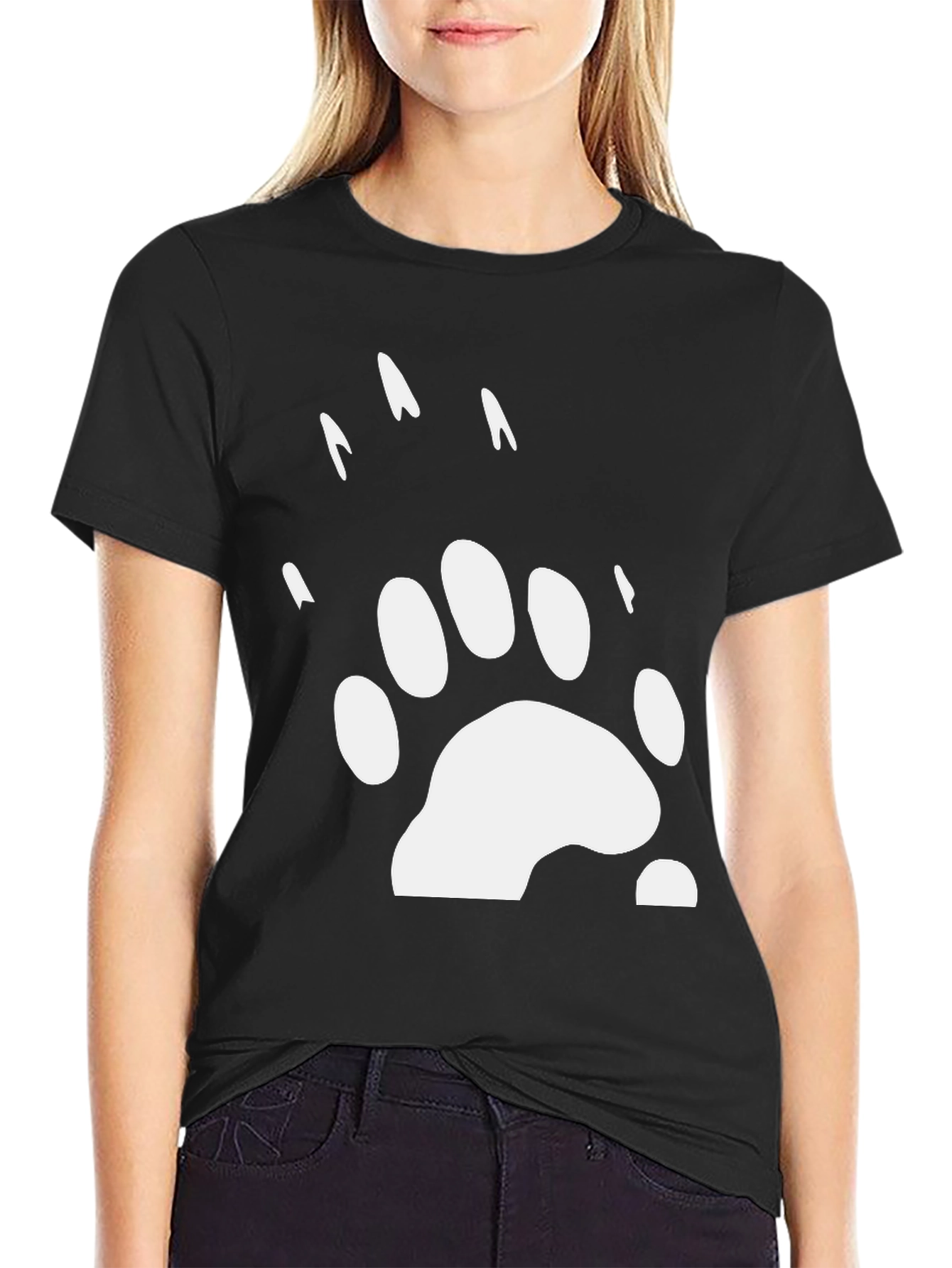 Black Bear Paw Print Graphic Tee - Black view 2