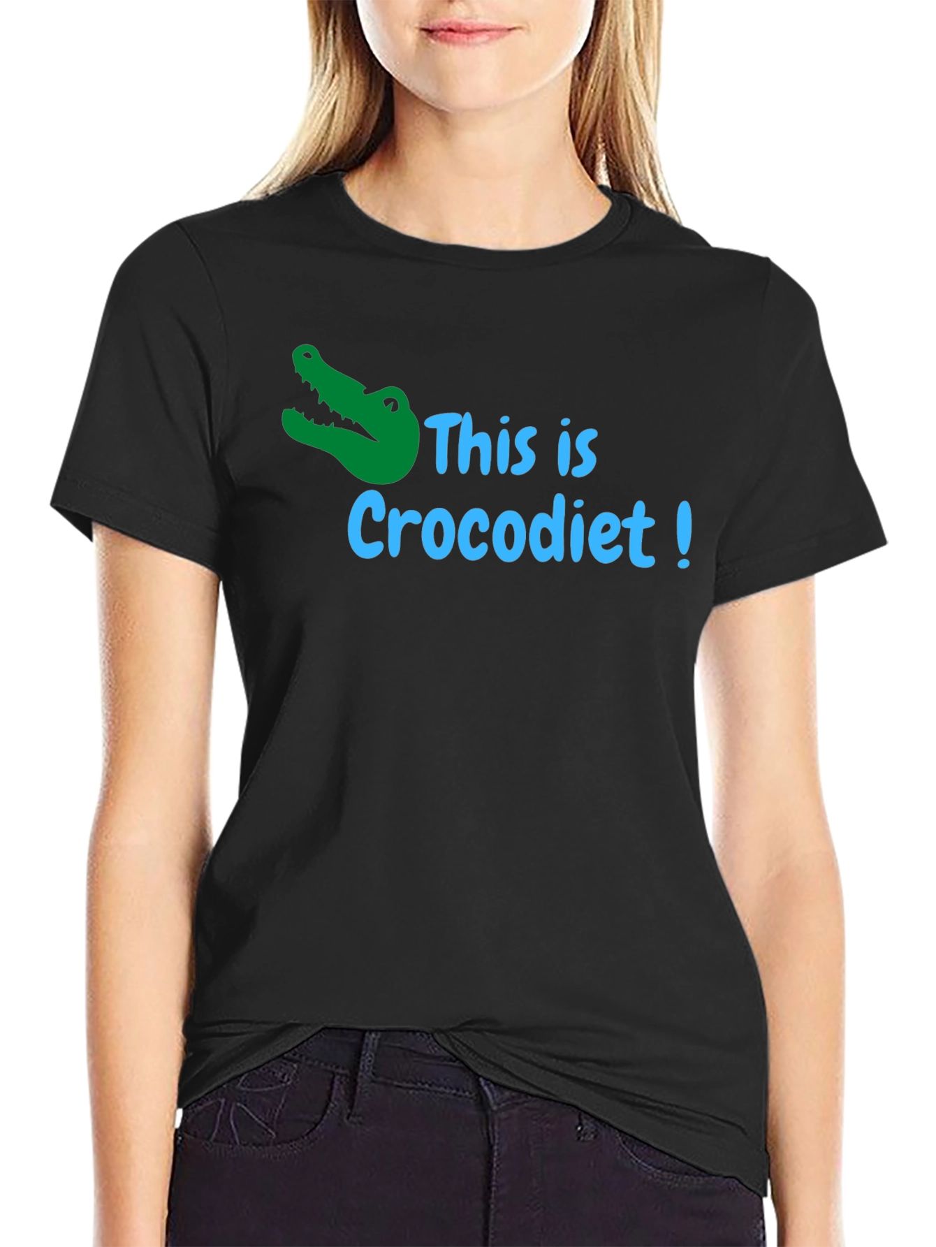 Black Crocodiet Funny T-Shirt - Black Cotton Tee view 2