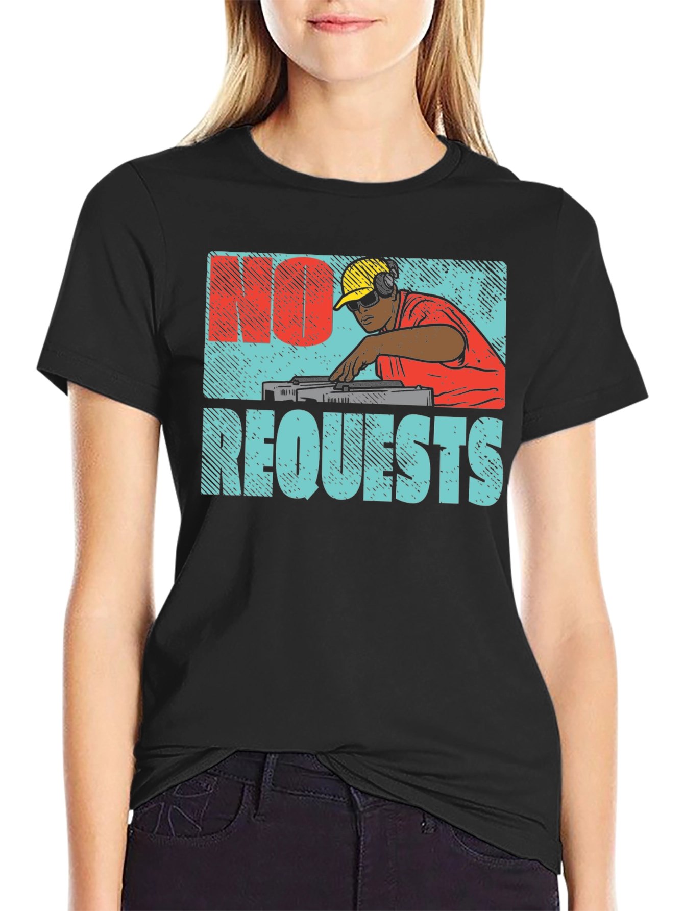 Black No Requests Graphic DJ T-Shirt view 2