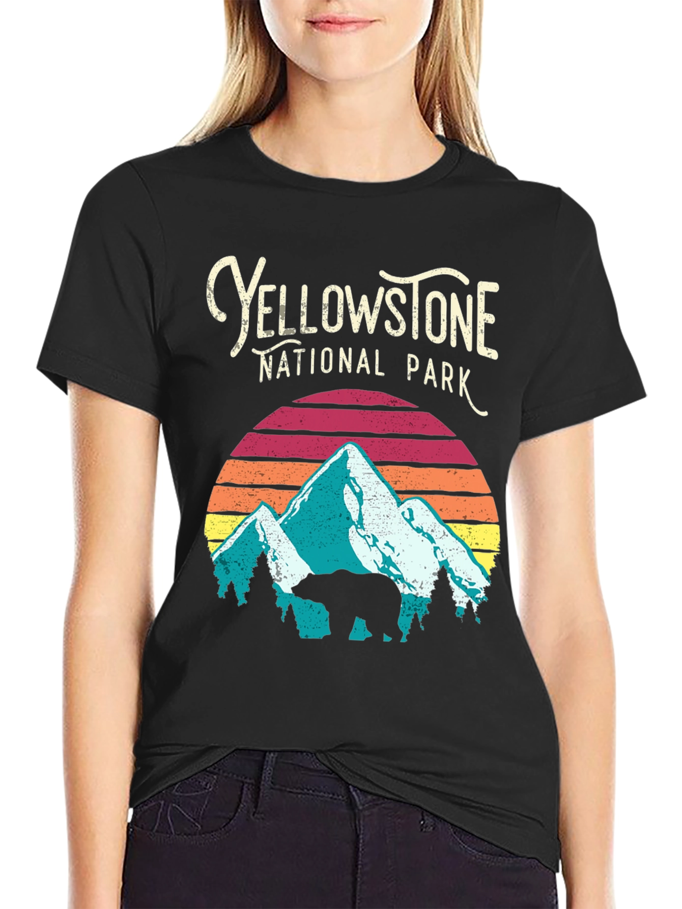 Black Yellowstone National Park Bear Graphic T-Shirt view 2