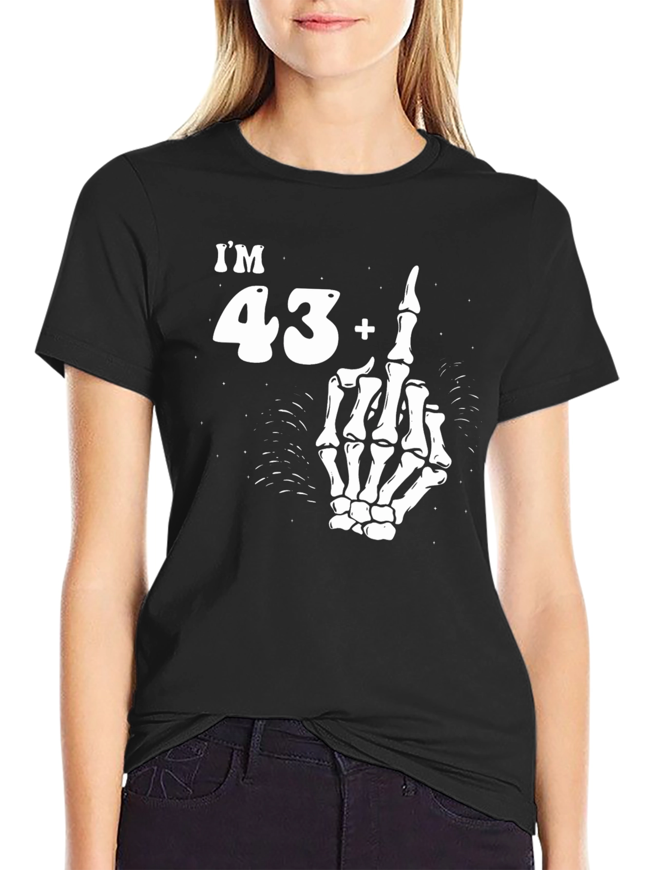 Black Funny 43+1 Skeleton Hand Graphic Tee view 2