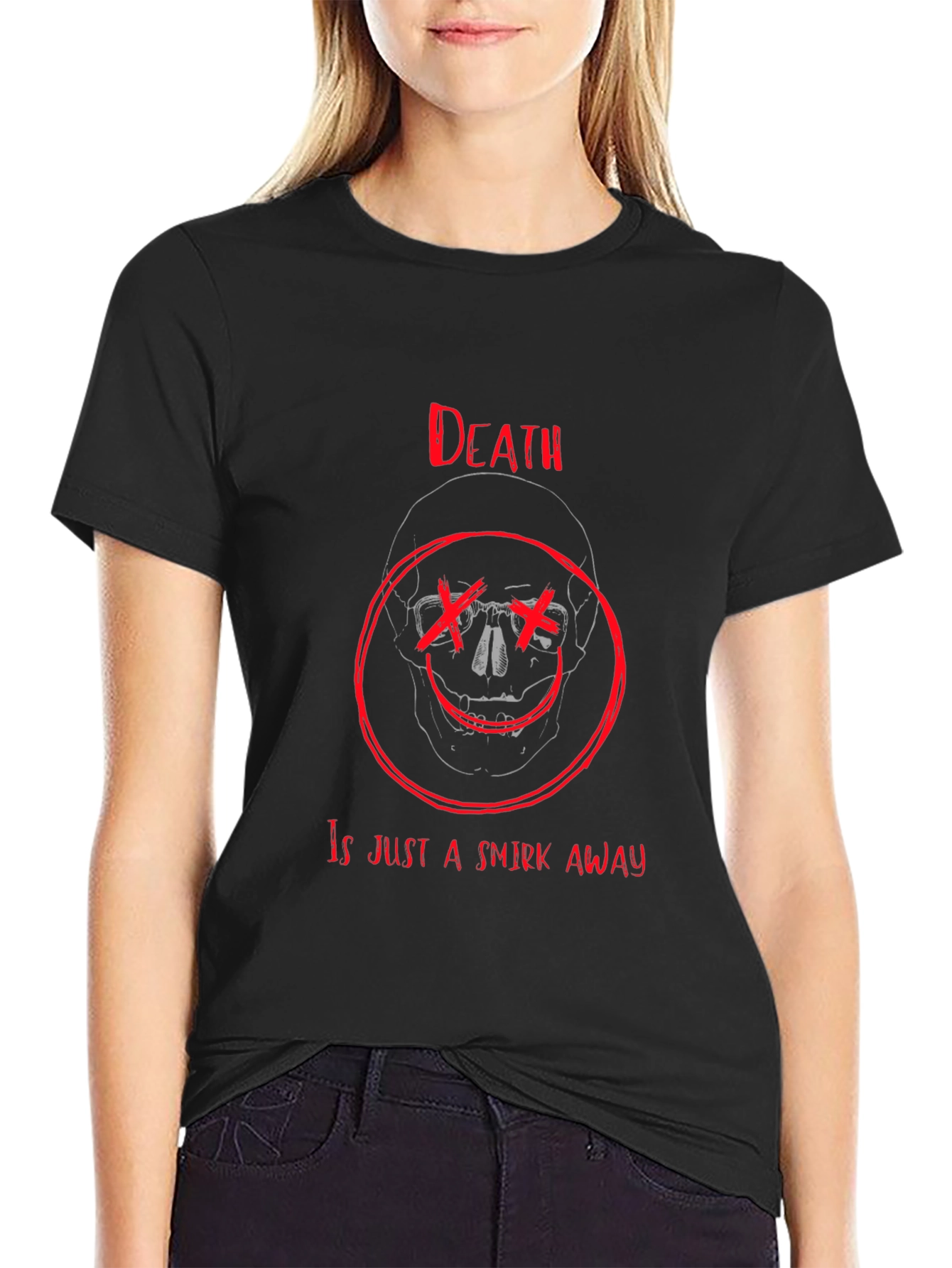 Black Death's Smirk Graphic T-Shirt - Black Crew Neck view 2