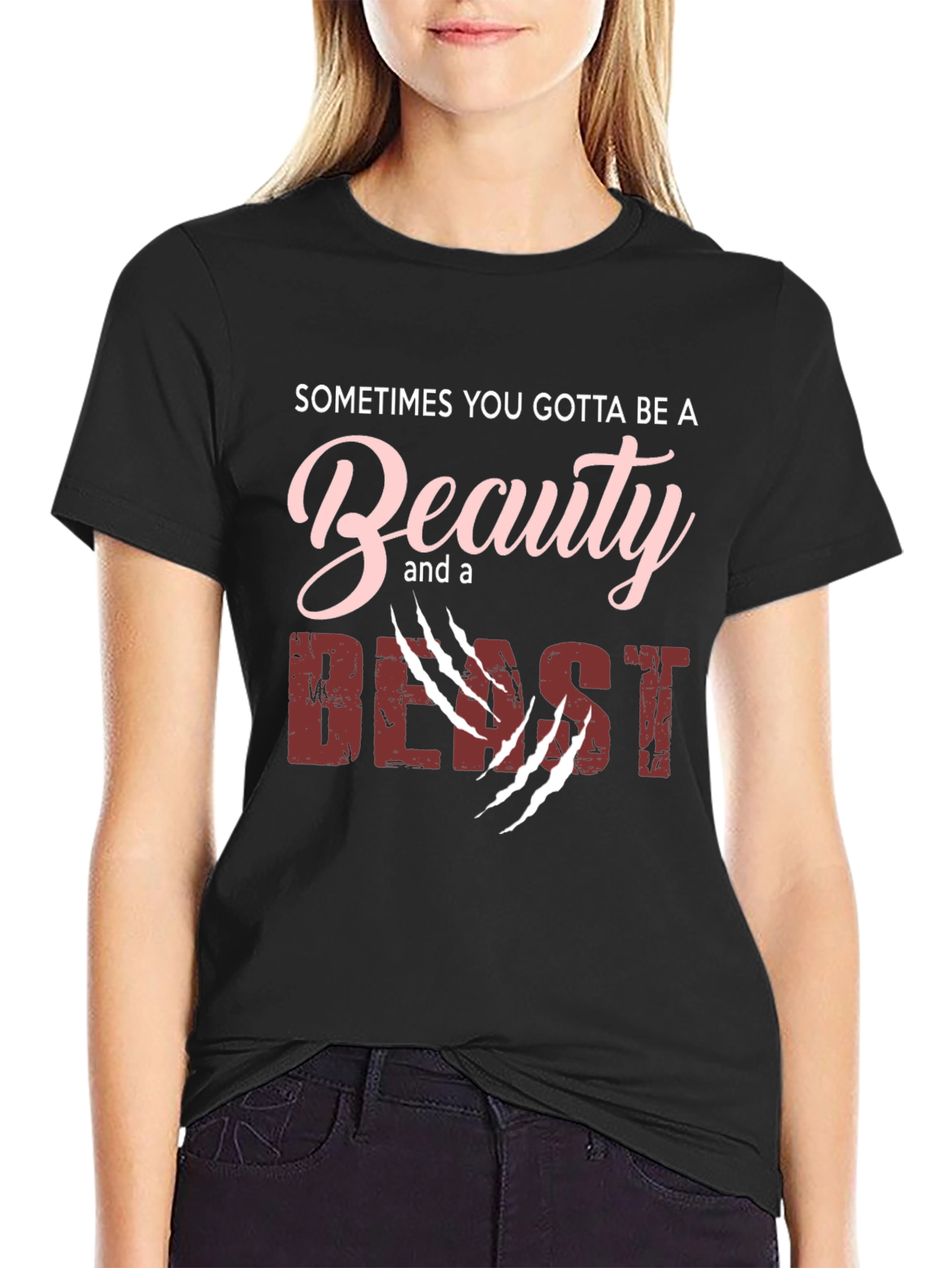 Black Beauty and Beast Graphic Print T-Shirt view 2