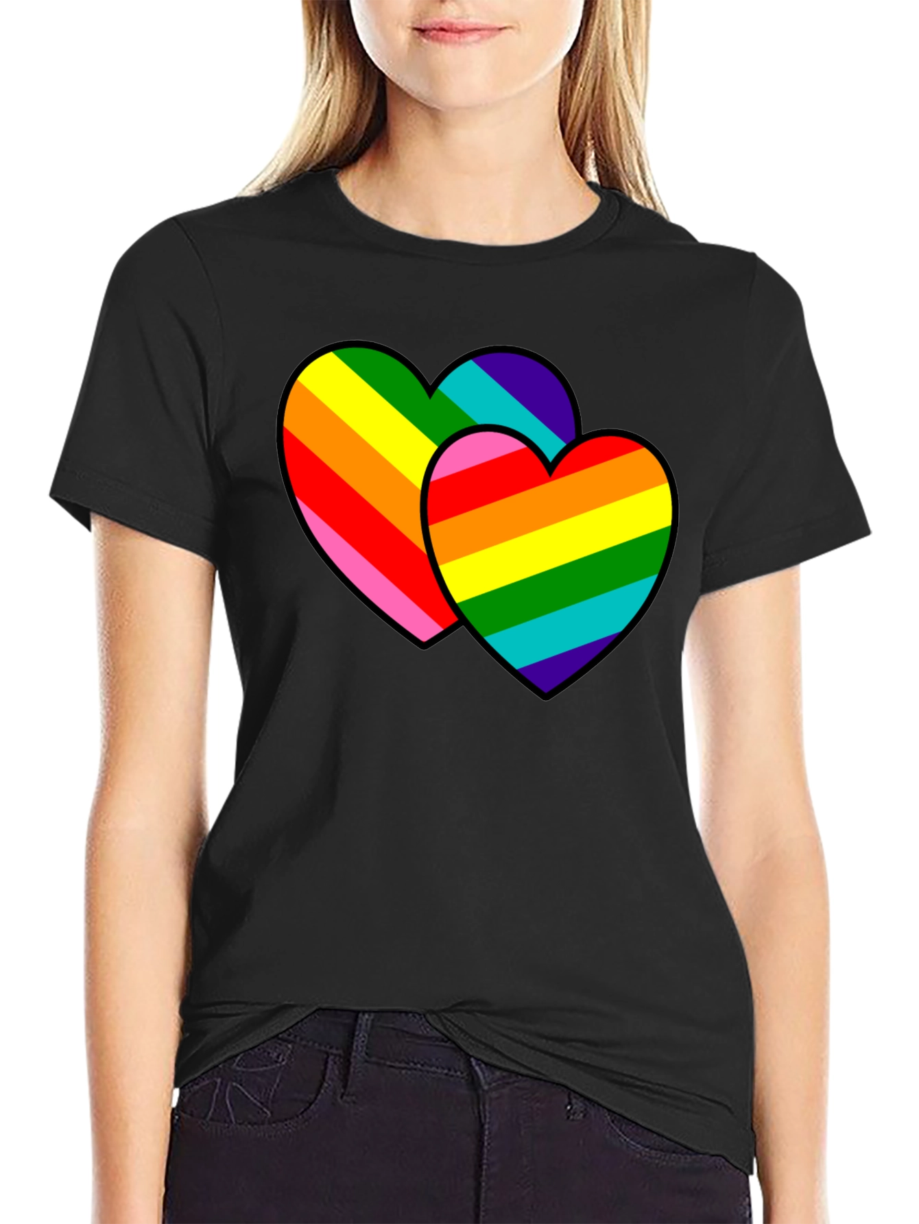 Black Rainbow Hearts Graphic Tee - Pride Love view 2