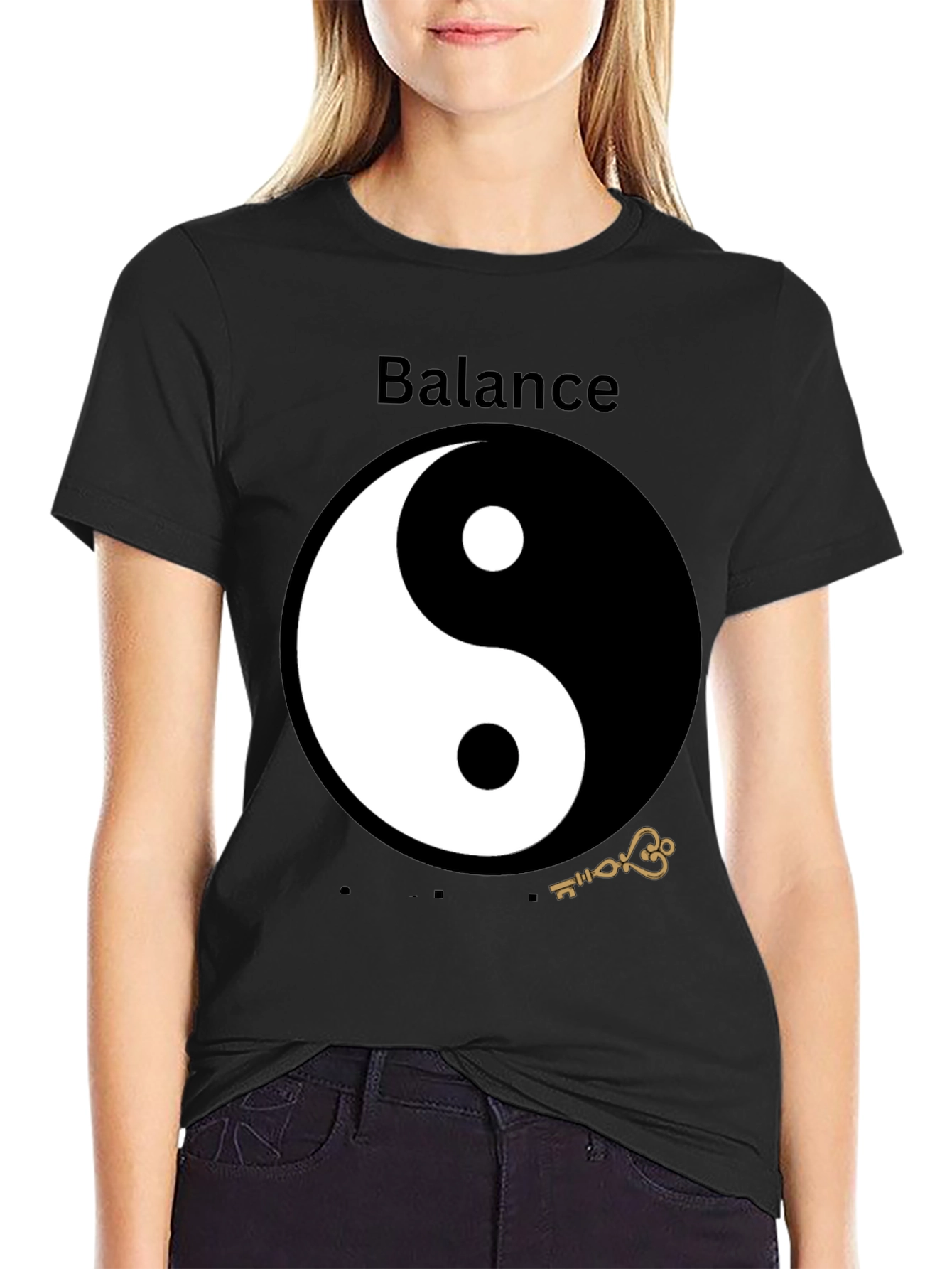 Black Yin Yang Balance Graphic Tee - Black T-Shirt view 2