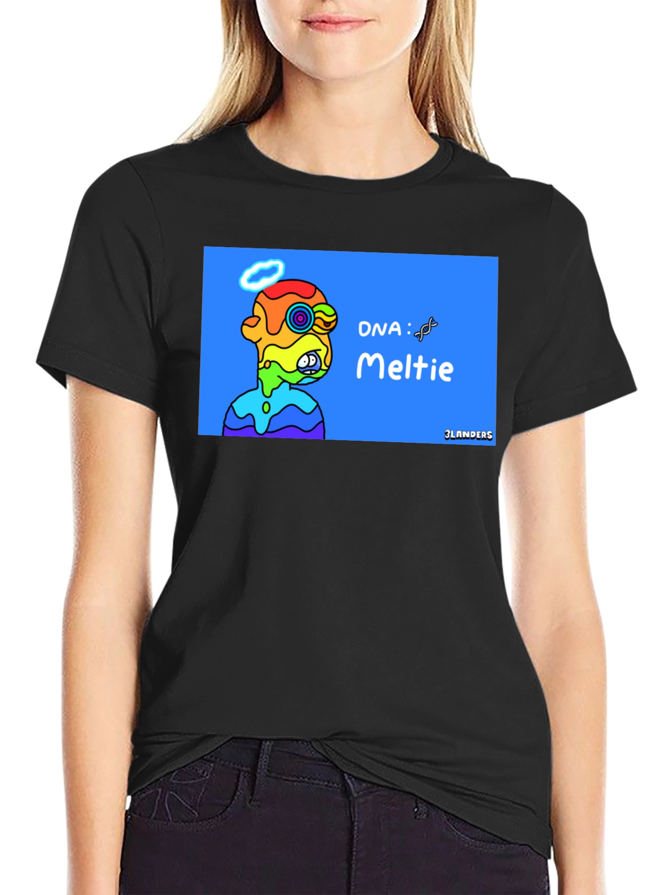 Black Melting Rainbow Character Graphic Tee - Cool Unique Design view 2