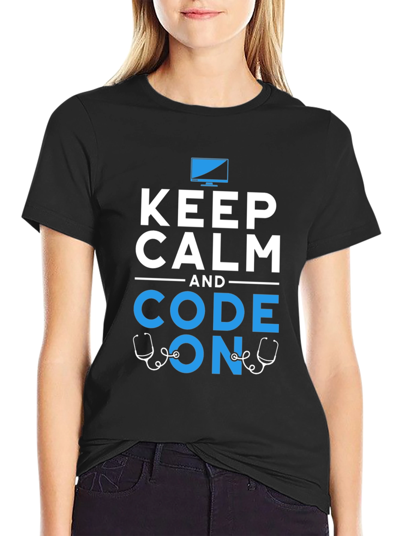 Black Keep Calm Code On Graphic T-Shirt Programmer Coder view 2