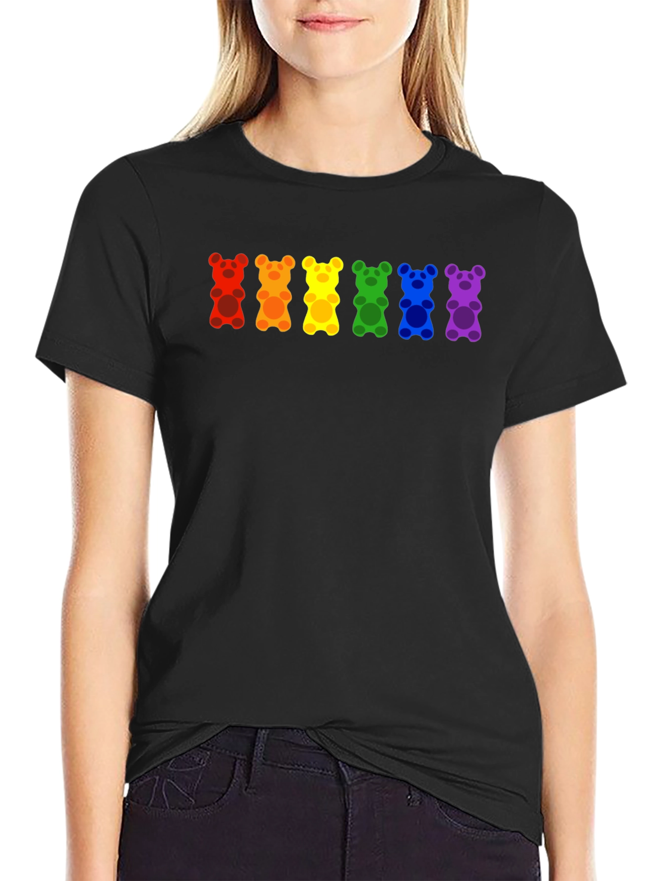 Black Rainbow Gummy Bear Pride T-Shirt view 2